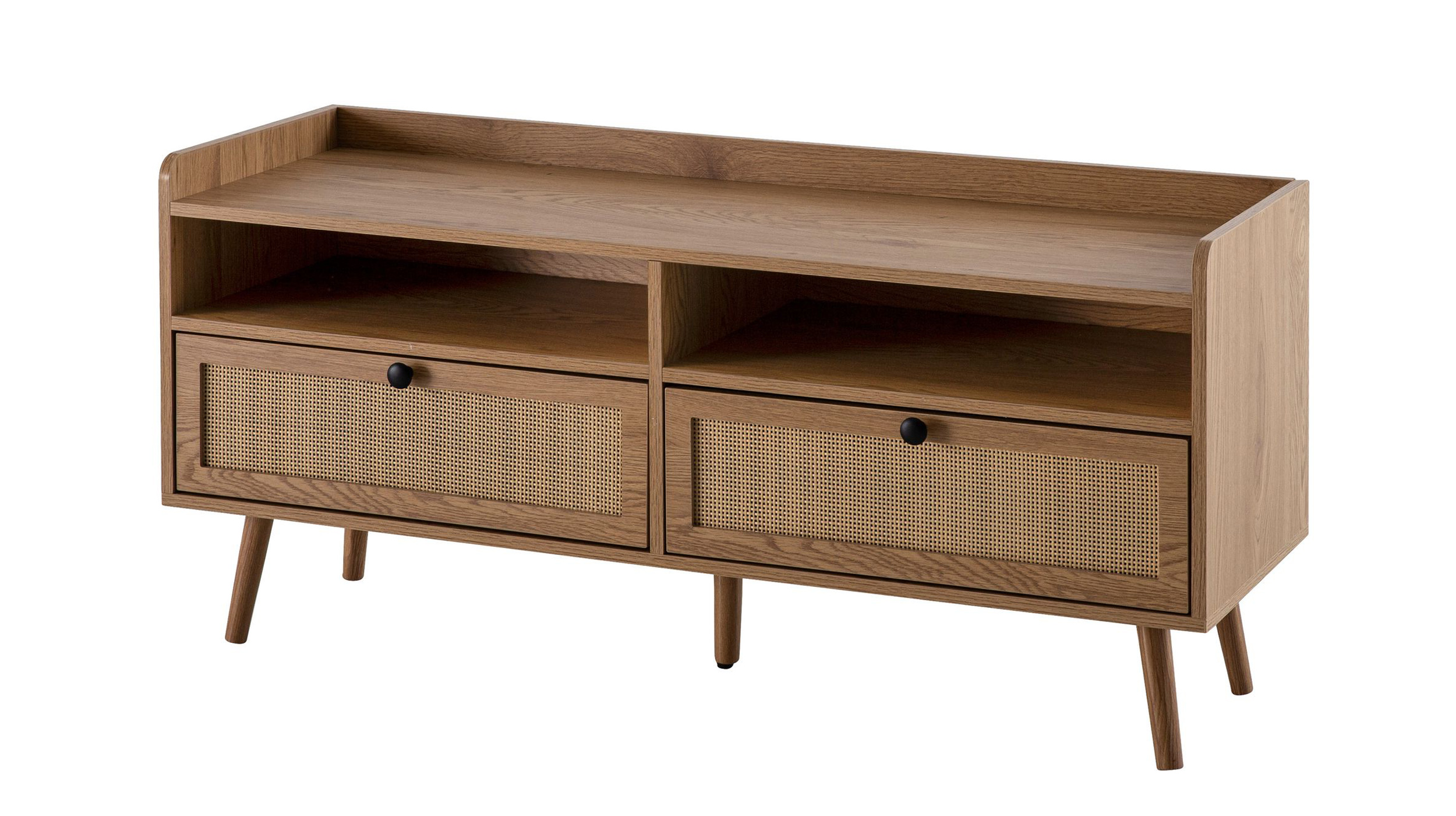 TV - Lowboard Eiche teilmassiv - Rattan 120 cm - RATVAN