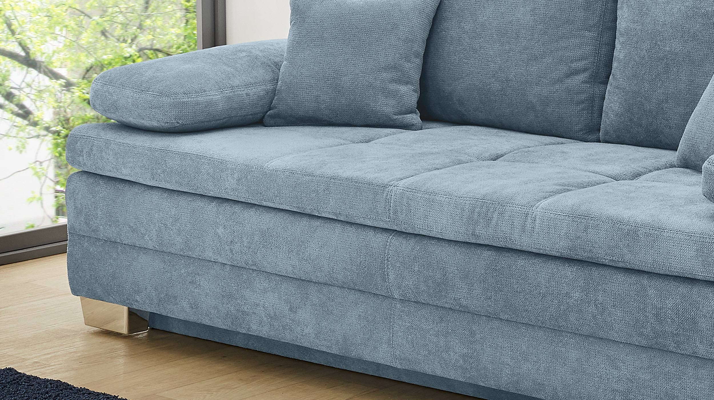 Schlafsofa hellblau inkl. Topper - Bettkasten 203 cm - LINDAU