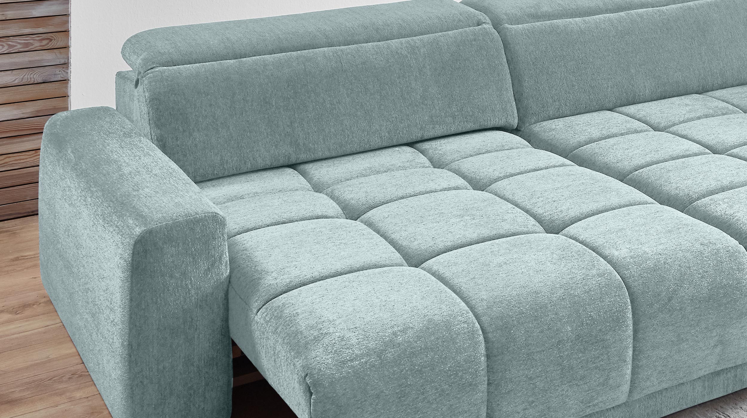 Ecksofa grün elektrisch ausfahrbar 288 cm - OT rechts - BROOK