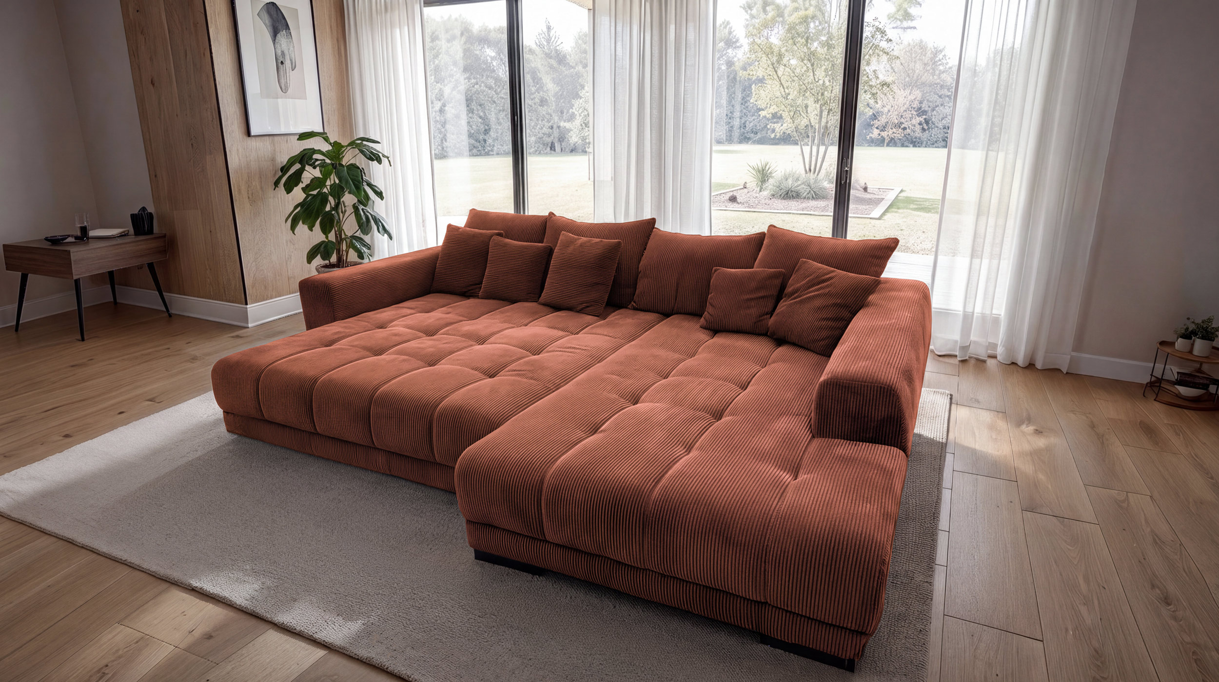 Ecksofa Cord rost elektrisch ausfahrbar 300 cm - OT rechts - ARTEMIS