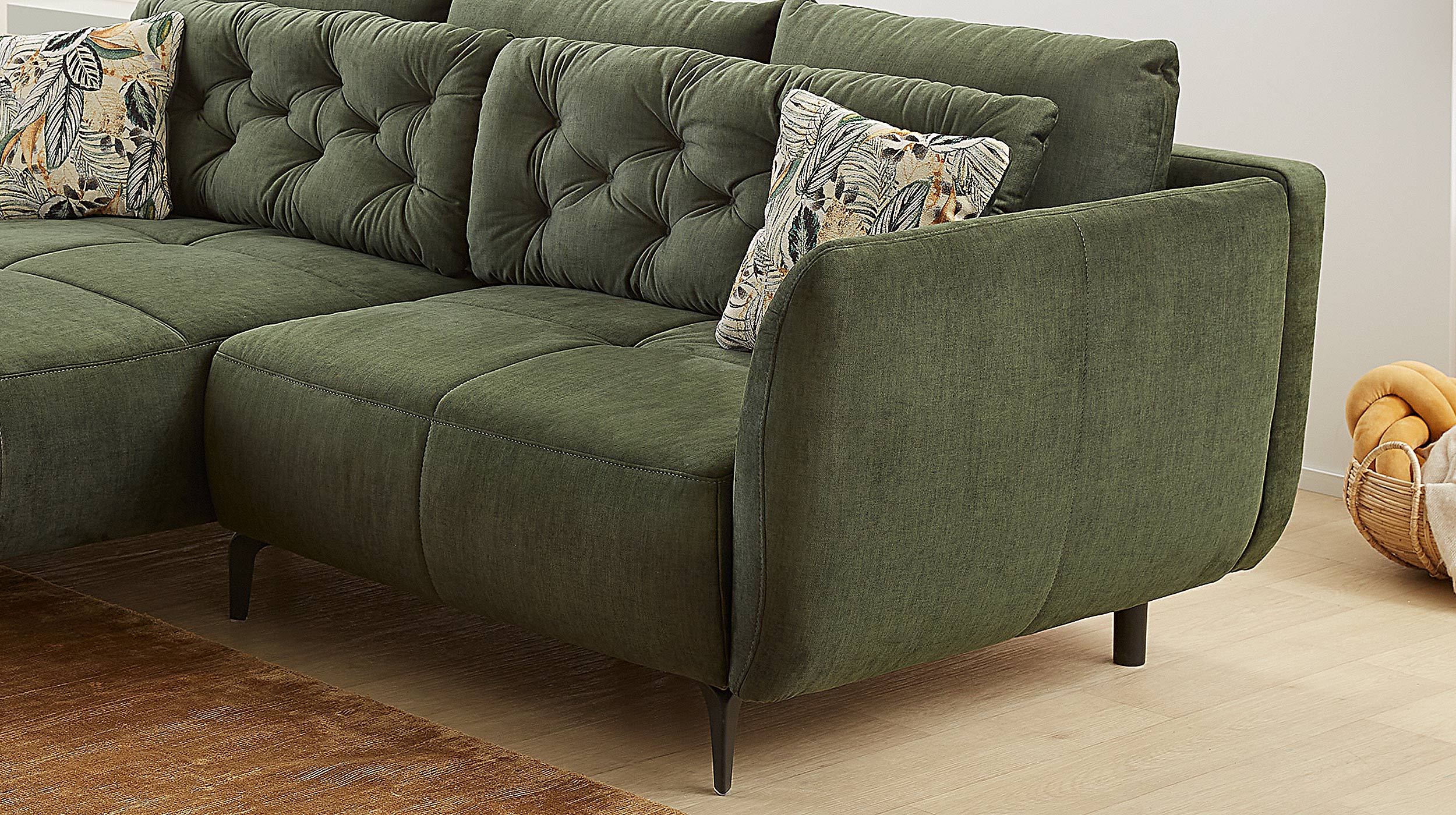 Ecksofa grün Veloursbezug 251 x 186 cm - SALO