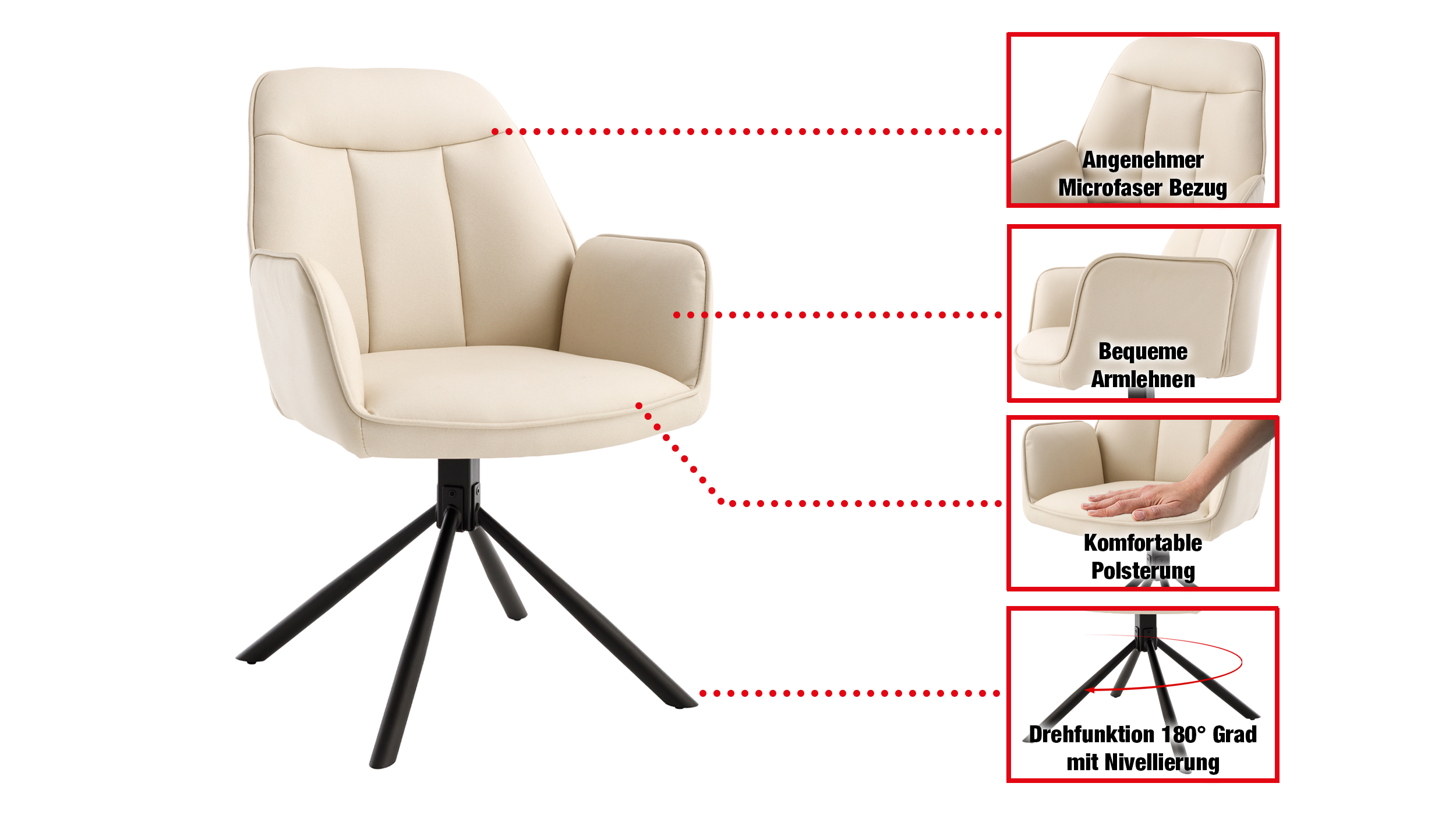 Armlehnstuhl creme Drehstuhl Microfaser - RAFAELA