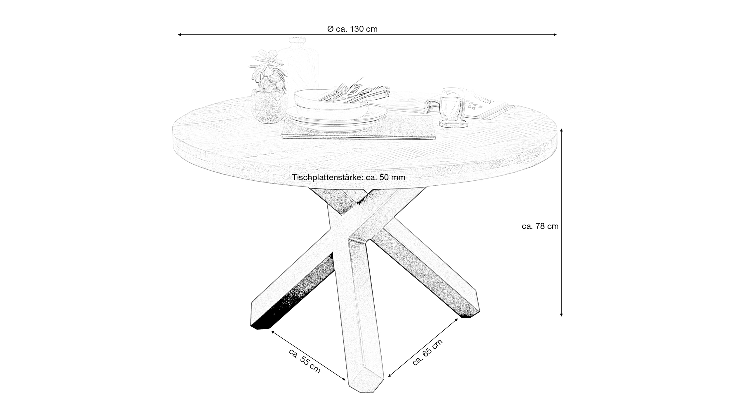 Esstisch Massivholztisch 130 cm rund Mango lackiert - EDUARDO