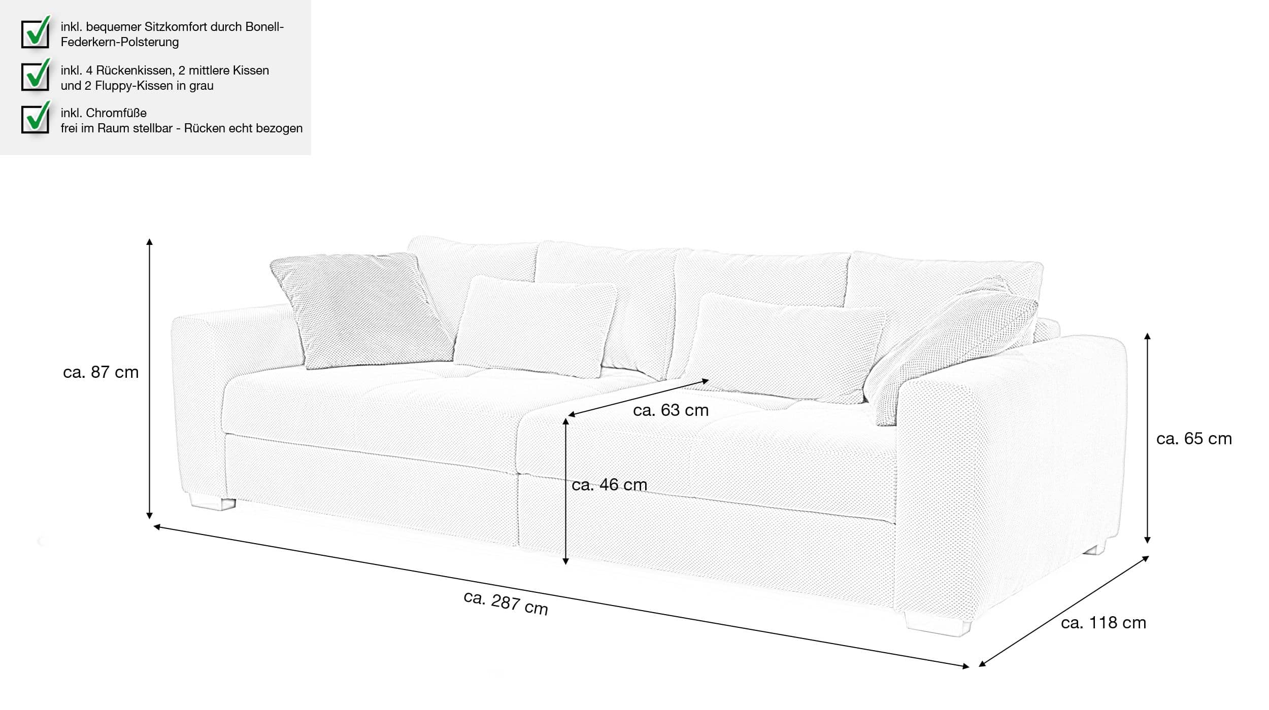 Big Sofa Cord mit Federkern beige 287 cm - MARA
