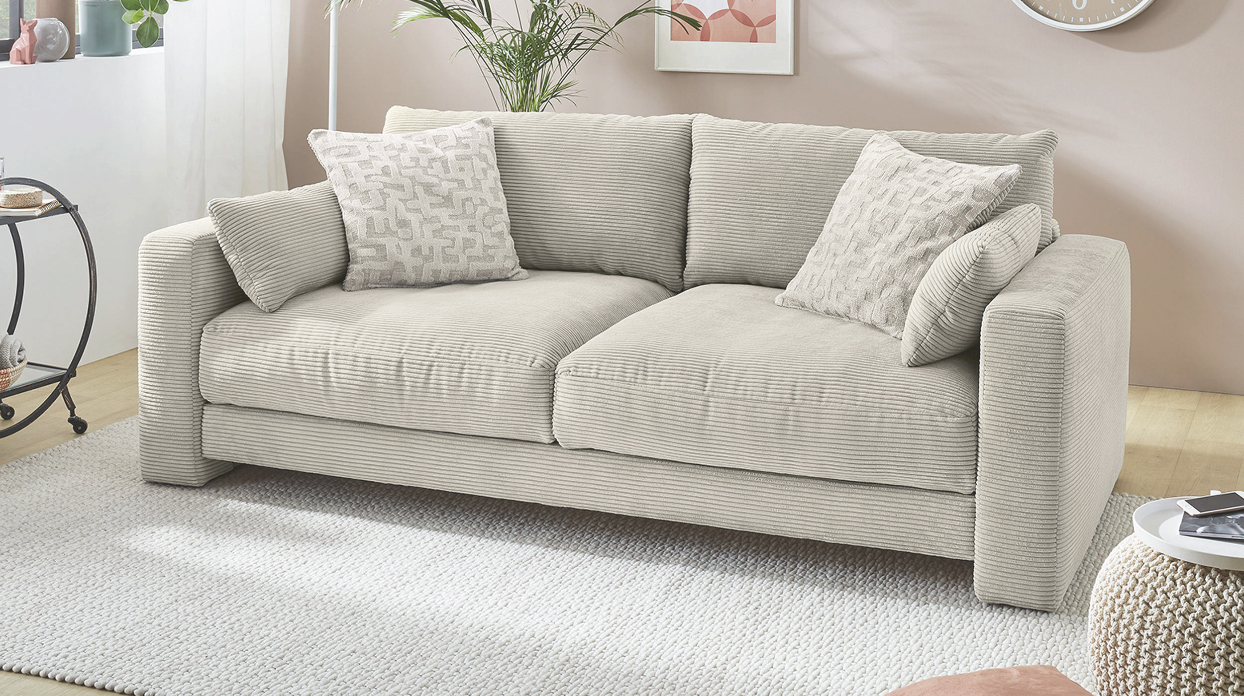 Big Sofa Cord grau-beige - 241 cm Federkernpolsterung - MILEY