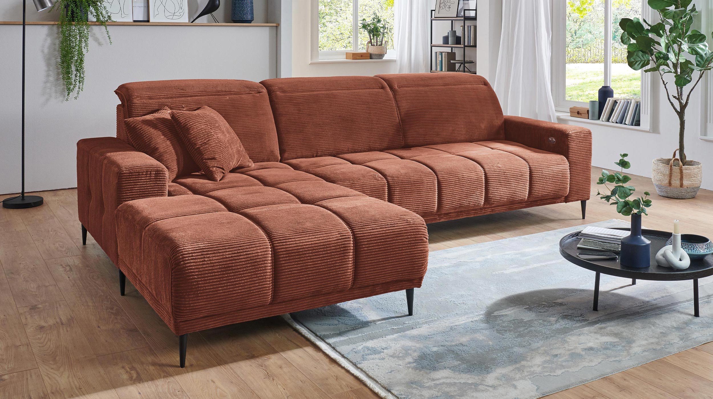 Ecksofa Cord rost ausziehbar - Sitztiefenverstellung 286 cm - OT links - MARISOL