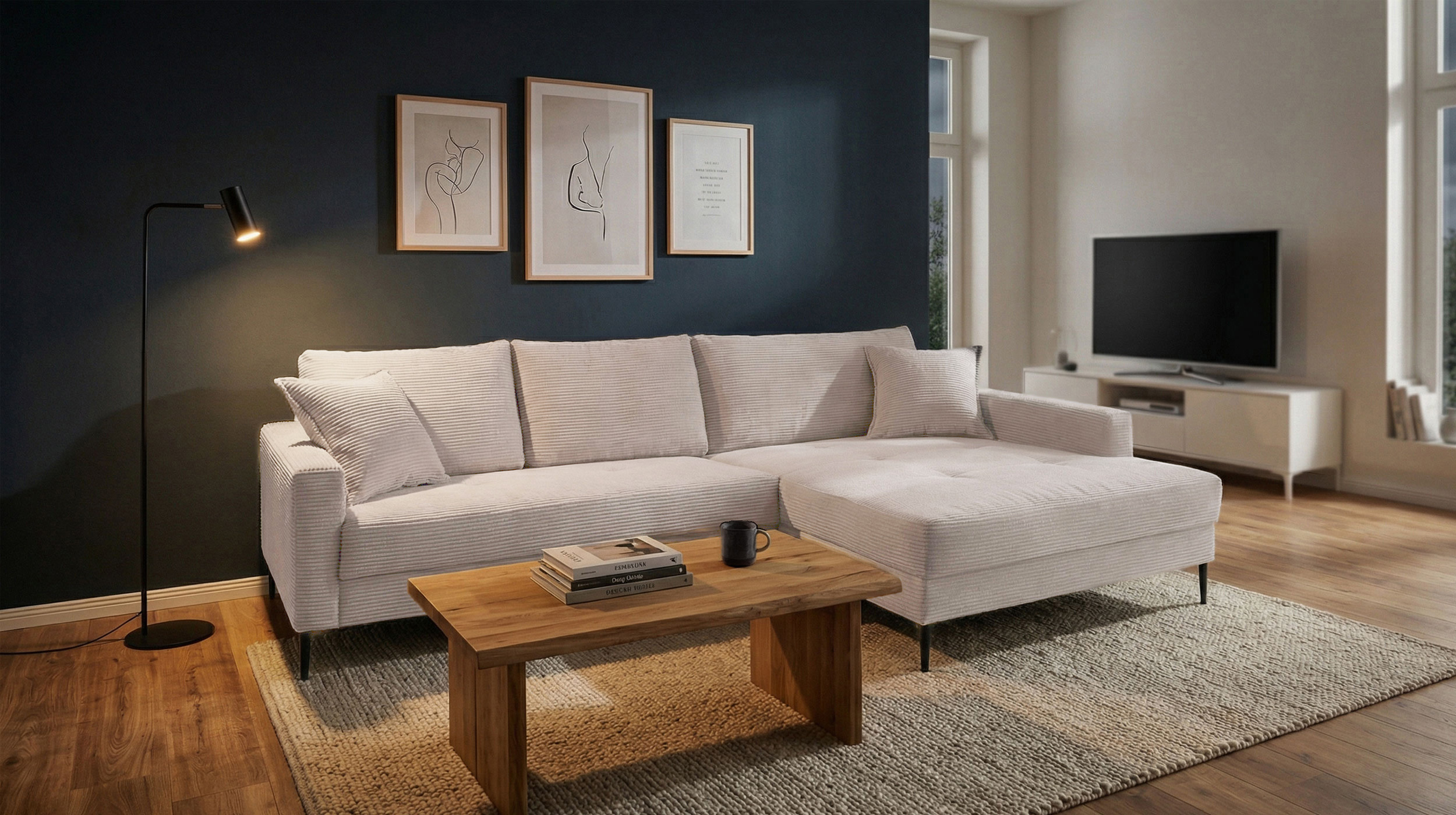 Ecksofa Cord beige 276 x 173 cm - OT rechts - SUMMER