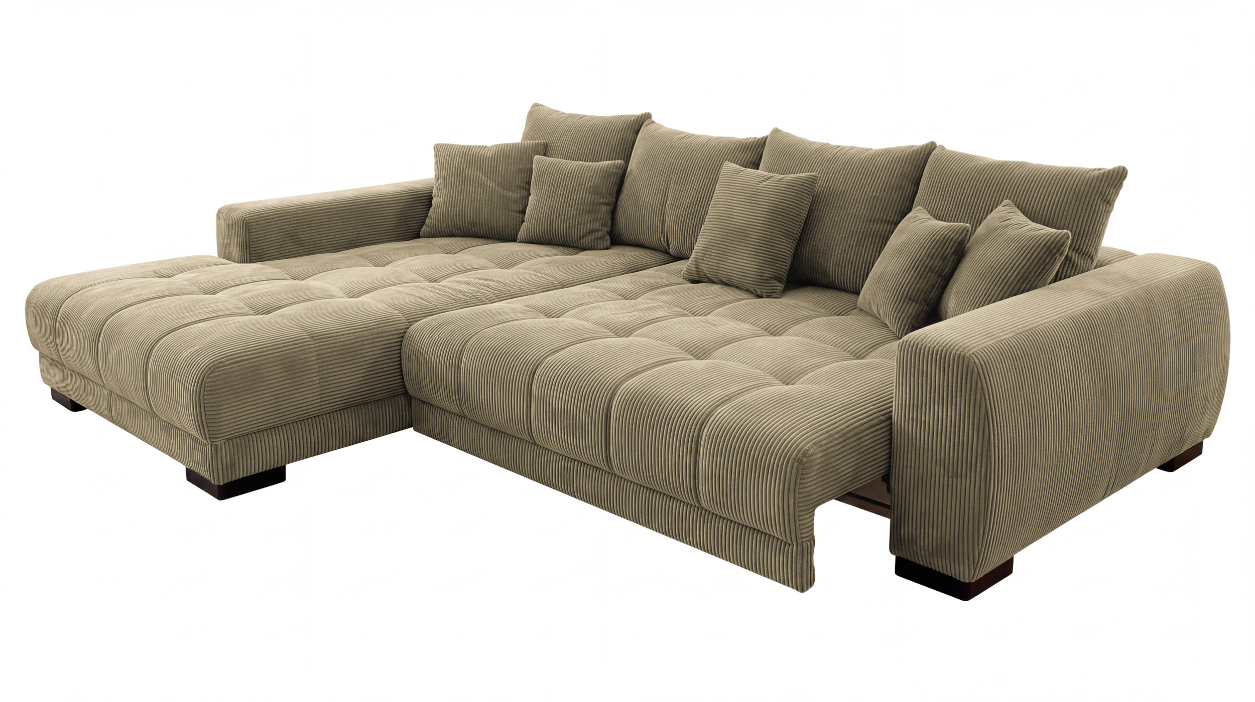 Ecksofa Cord grün elektrisch ausfahrbar 300 cm - OT links - ARTEMIS