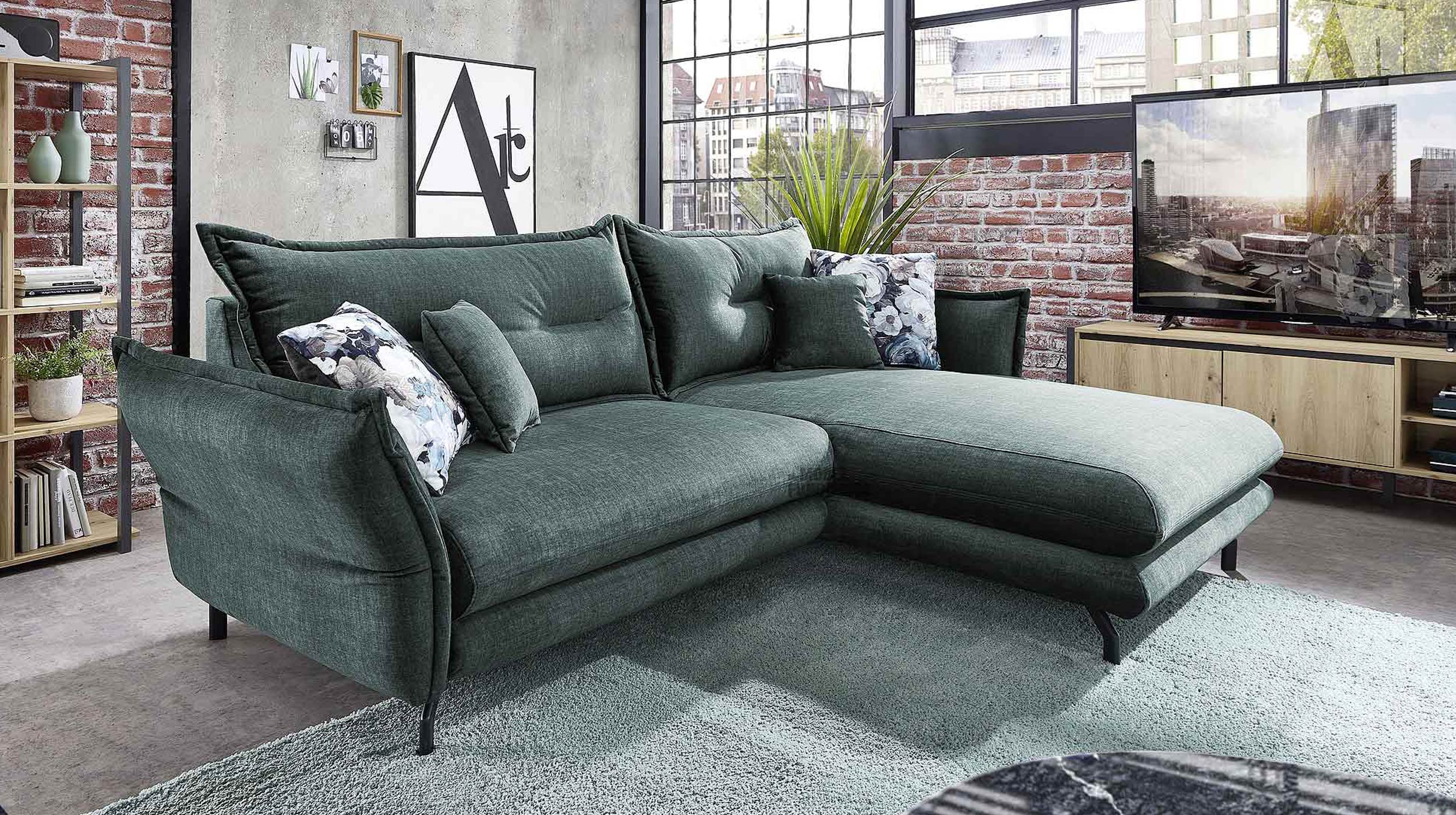 Ecksofa blau 255 x 180 cm - verstellbare Armlehnen - LAVA