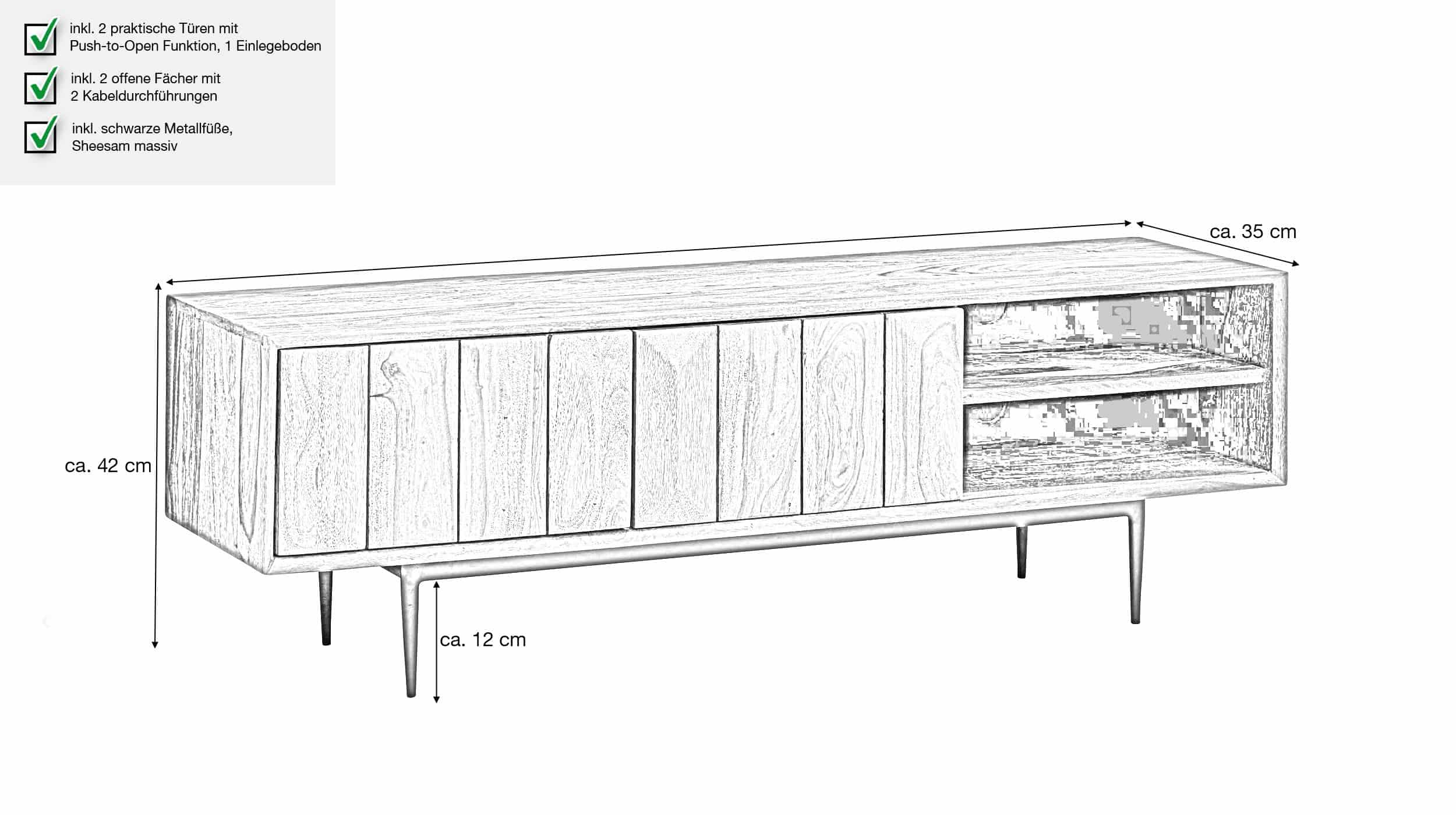 TV-Lowboard Sheesham massiv lackiert 123 cm - STREVA 