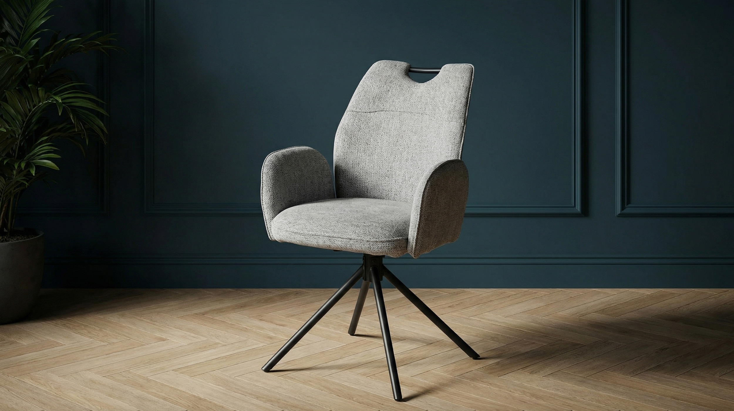 Armlehnstuhl hellgrau Drehstuhl - Webstoff Bezug - CARINA 