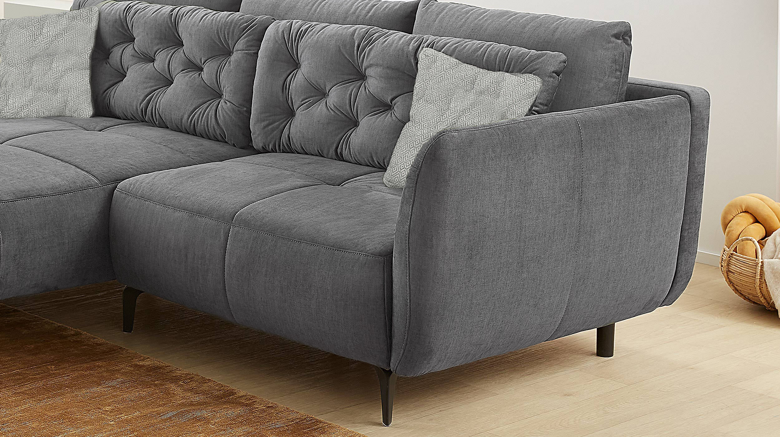 Ecksofa grau Veloursbezug 251 x 186 cm - SALO