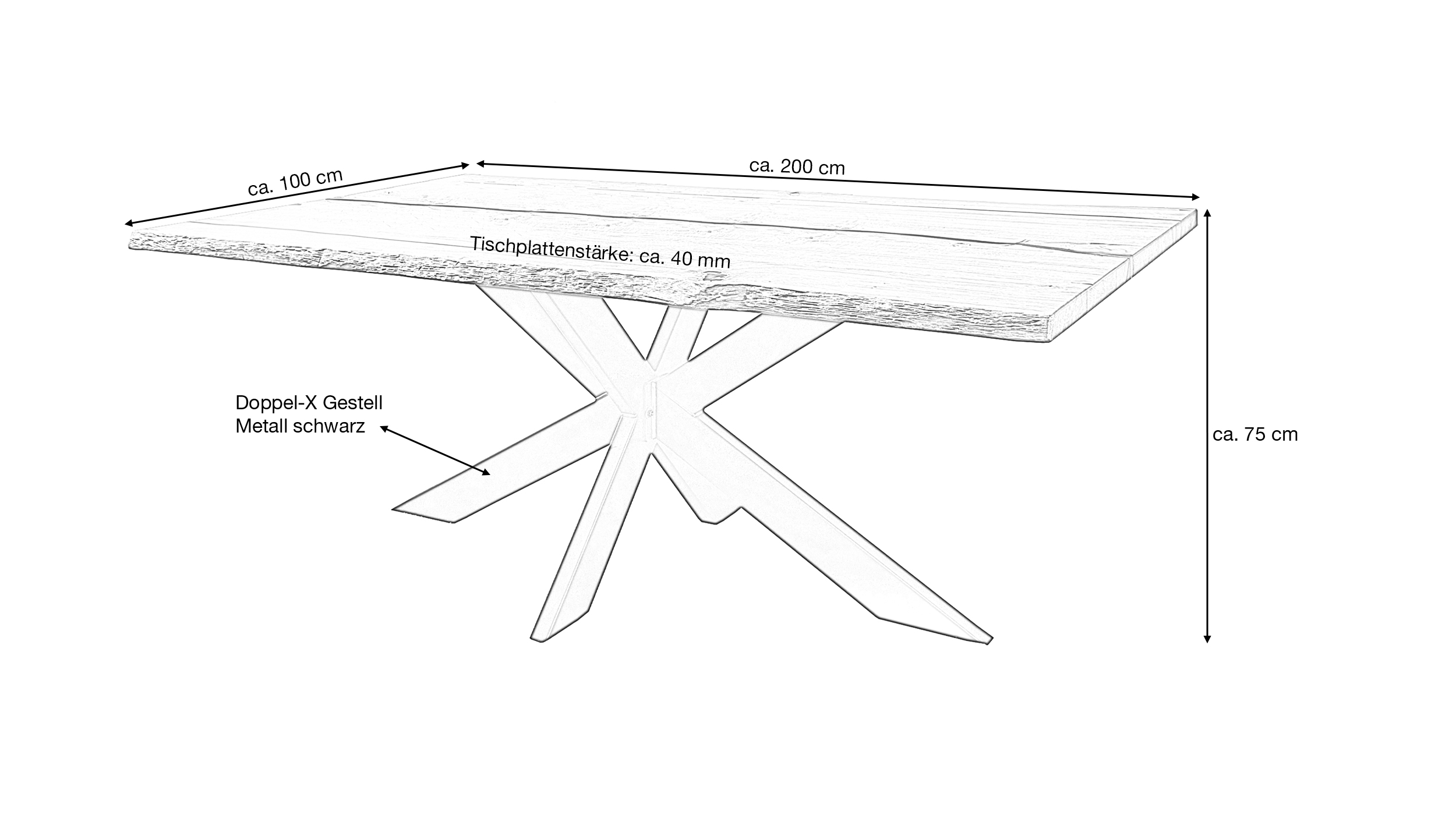 Esstisch Baumkantentisch 200 cm Wildeiche Epoxidharz - TORAN