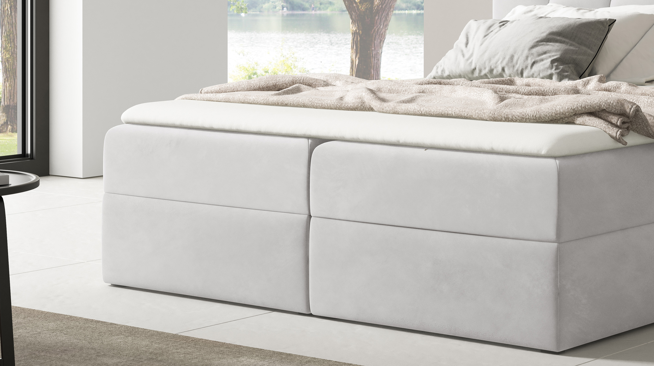 Boxbett 160 x 200 cm mit Bettkasten grau Samtbezug - DALIO