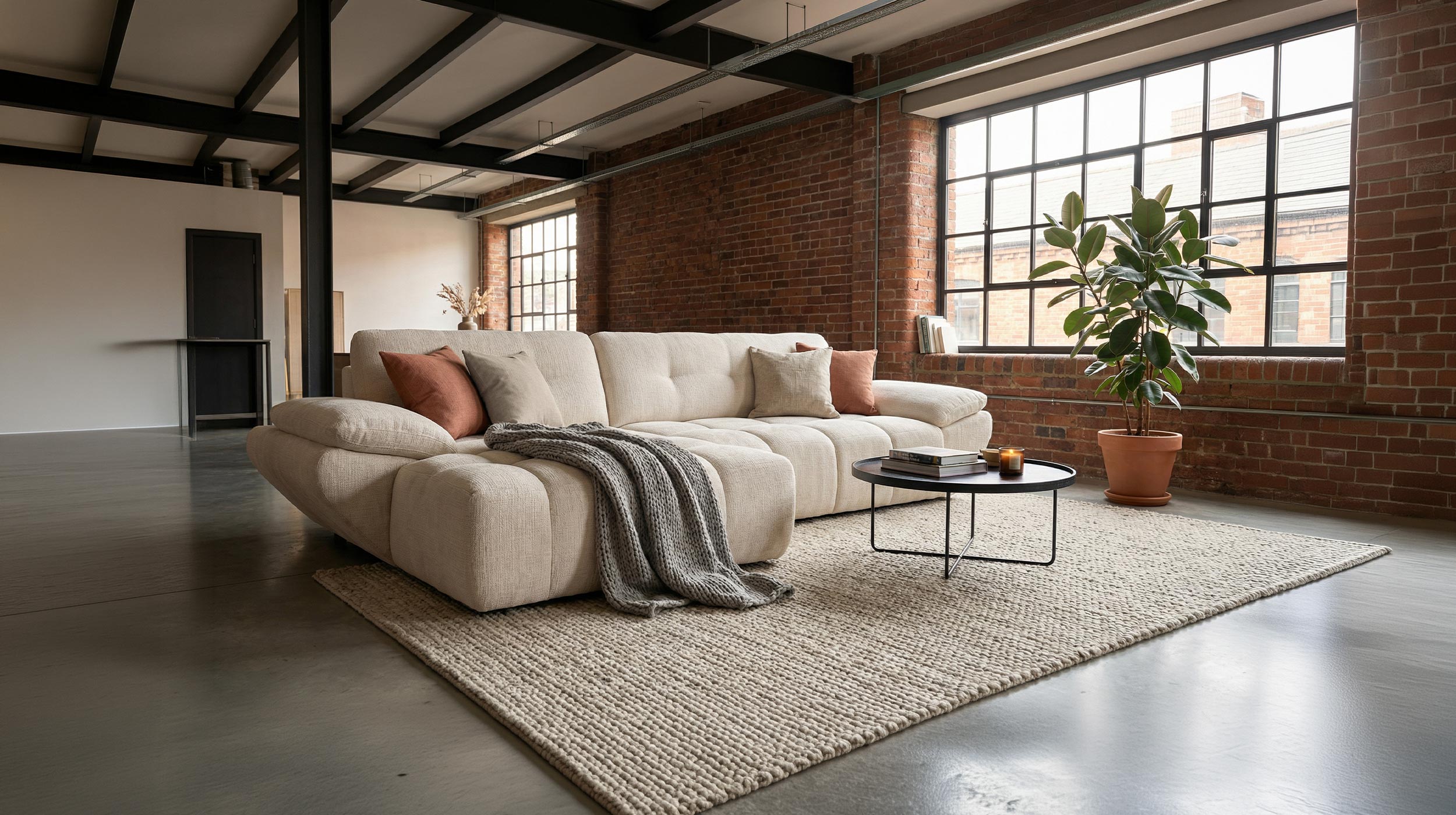 Ecksofa creme elektrisch ausfahrbar 308 cm - HUGO