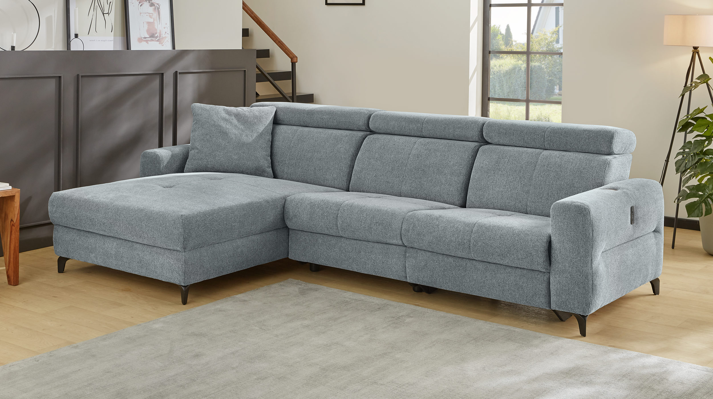 Ecksofa grau 301 x 184 cm mit Relaxfunktion - MONACO