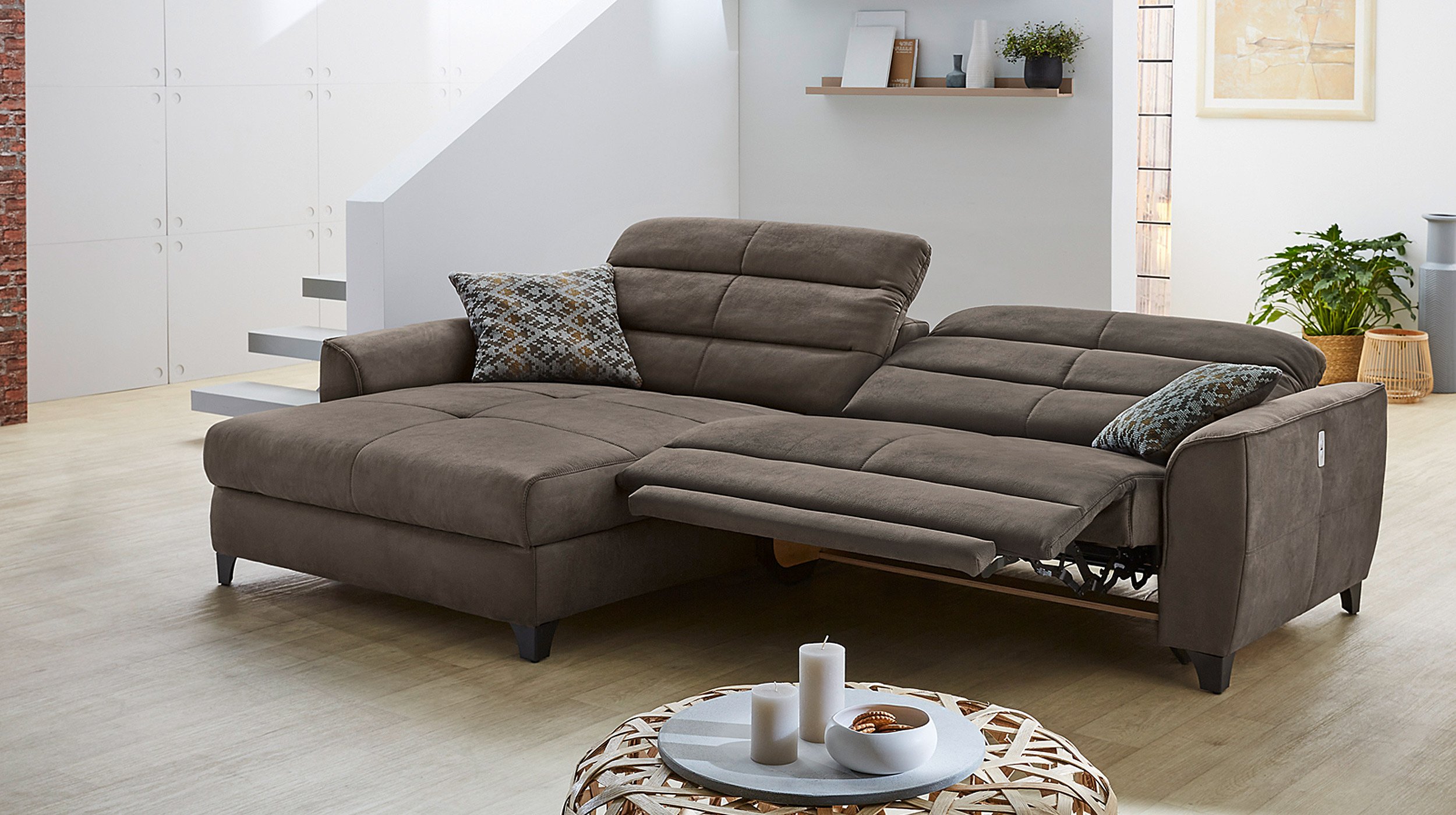 Ecksofa mit Relaxfunktion braun 289 x 184 cm - DOUBLE-ONE
