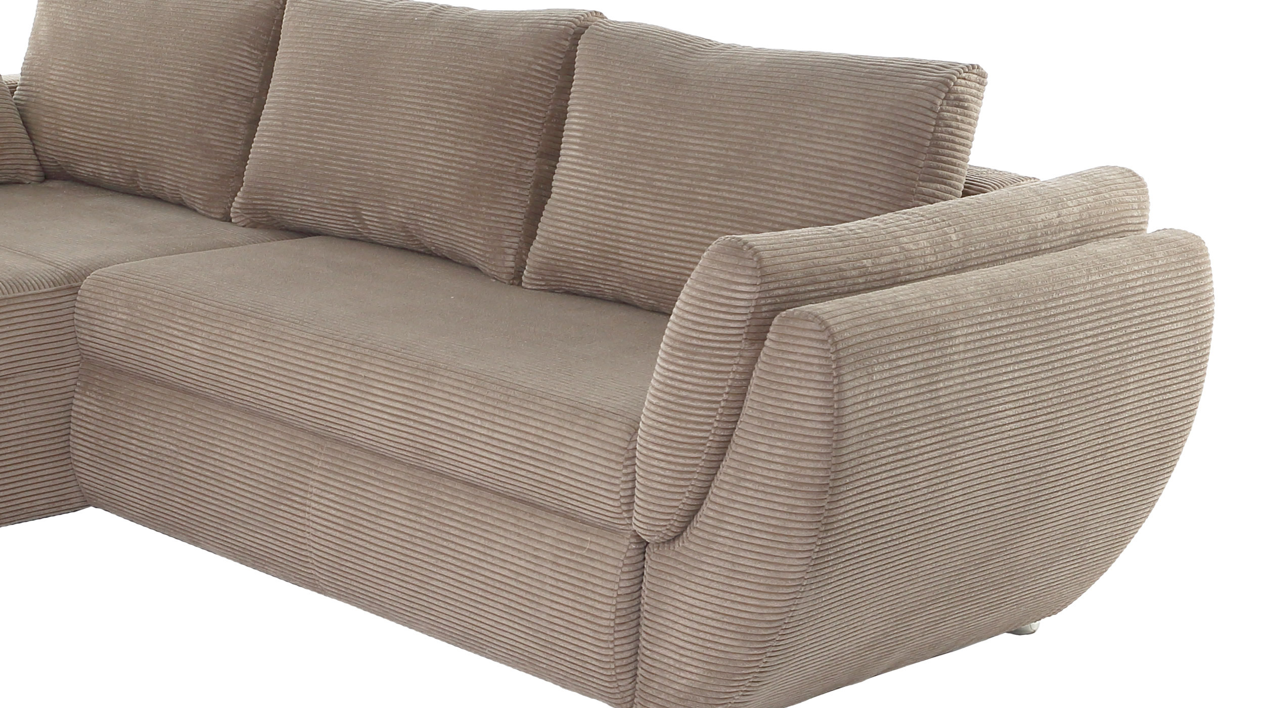Ecksofa Cord taupe - Schlaffunktion Bettkasten 272 cm - TAIFUN