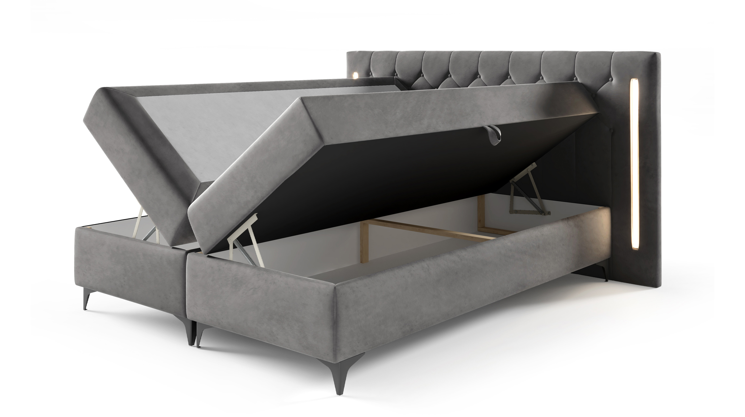 Boxbett 180 x 200 cm mit Bettkasten anthrazit Samt - CALIFORNIA