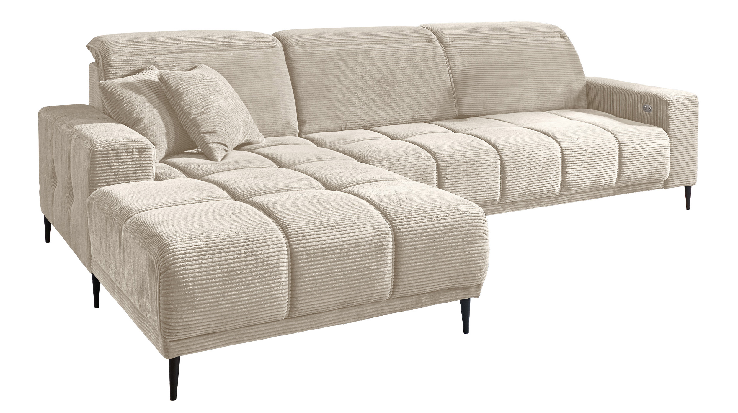 Ecksofa Cord beige ausziehbar - Sitztiefenverstellung 286 cm - OT links - MARISOL