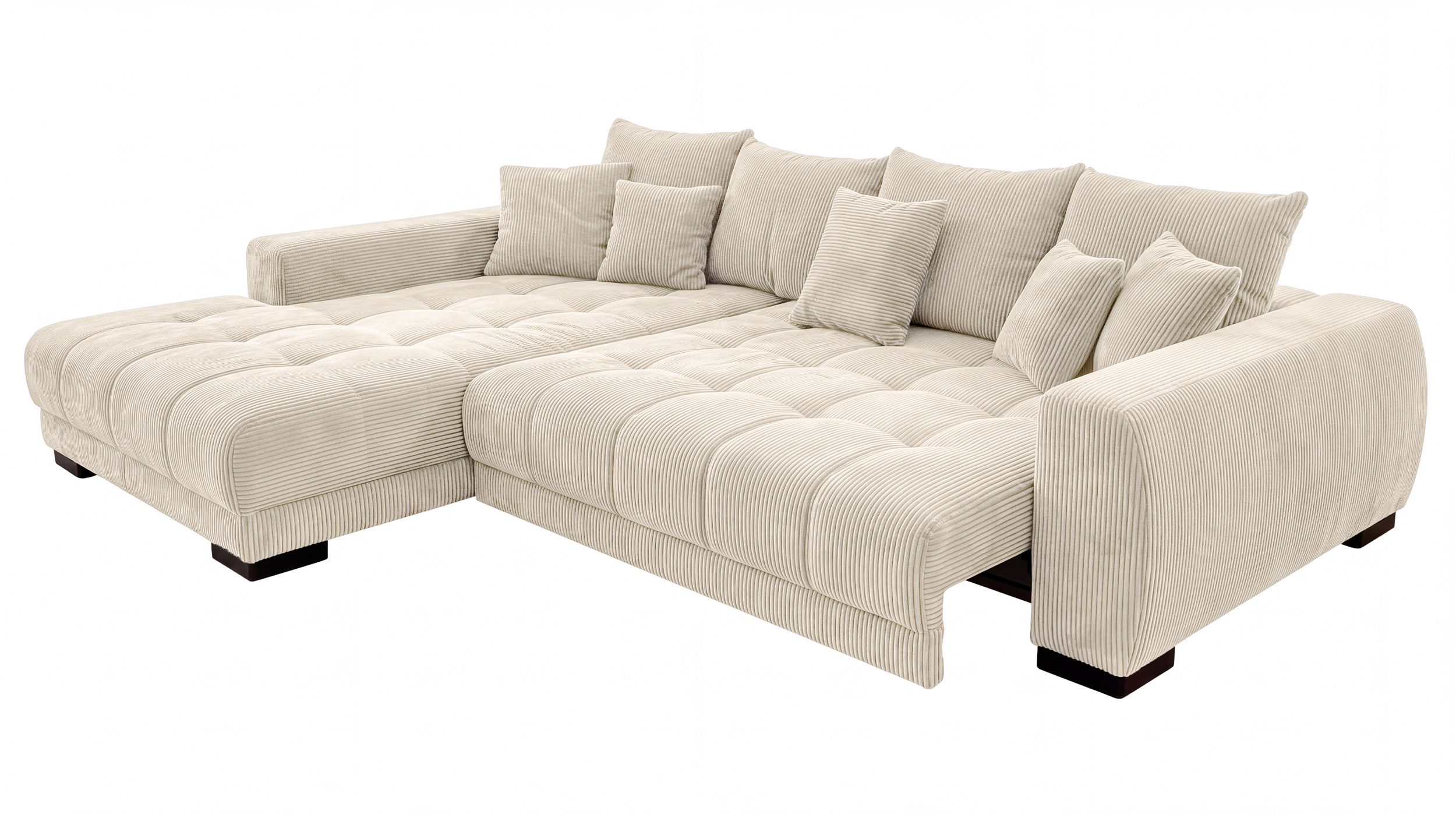 Ecksofa Cord beige elektrisch ausfahrbar 300 cm - OT links - ARTEMIS