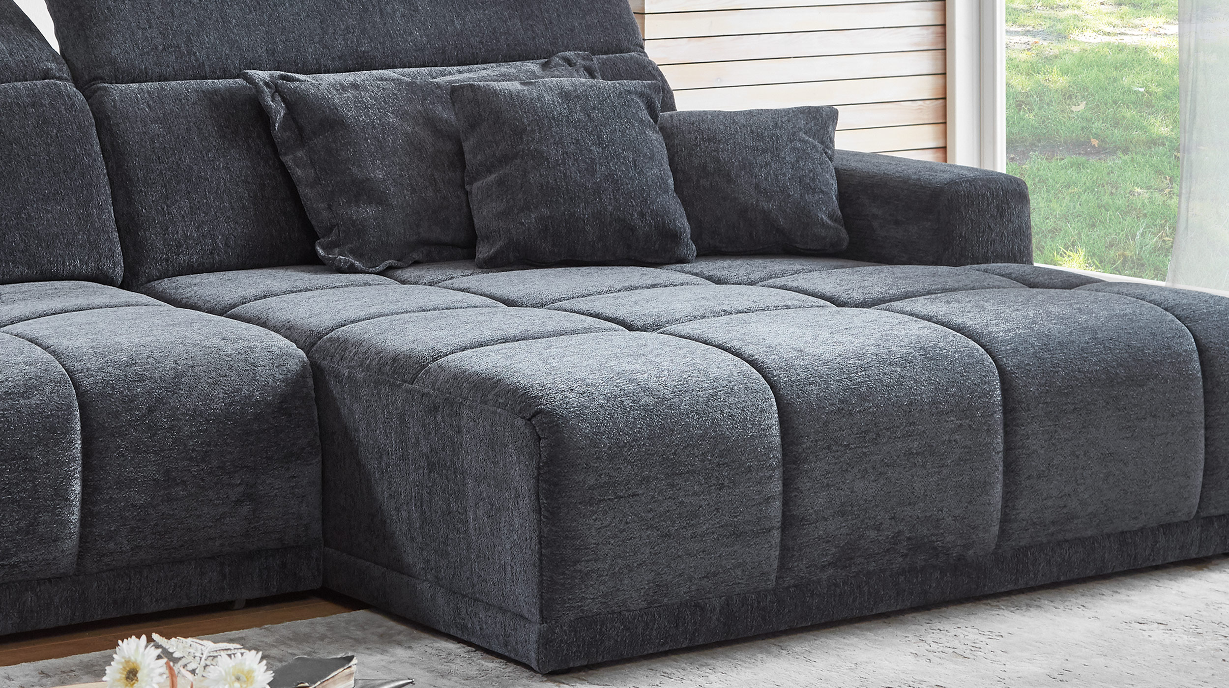 Ecksofa anthrazit elektrisch ausfahrbar 288 cm - OT rechts - BROOK