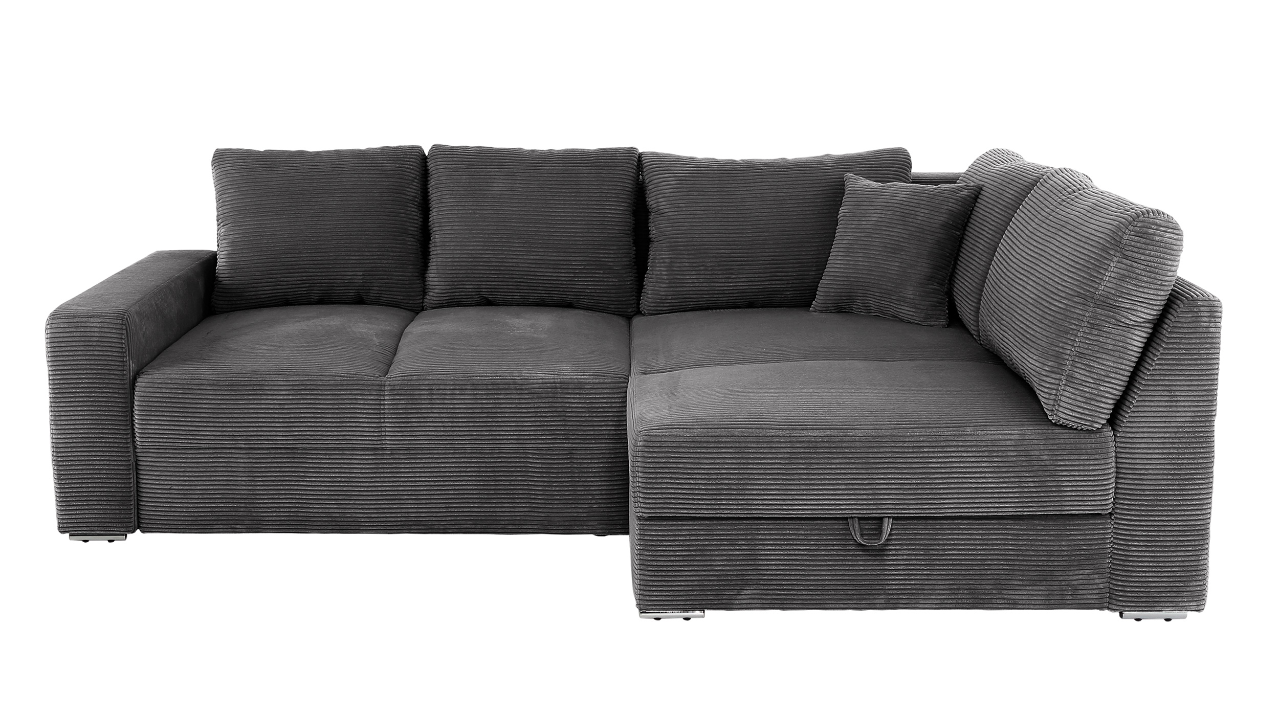Ecksofa Schlaffunktion Cord grau - Bettkasten 260 cm - JANIS