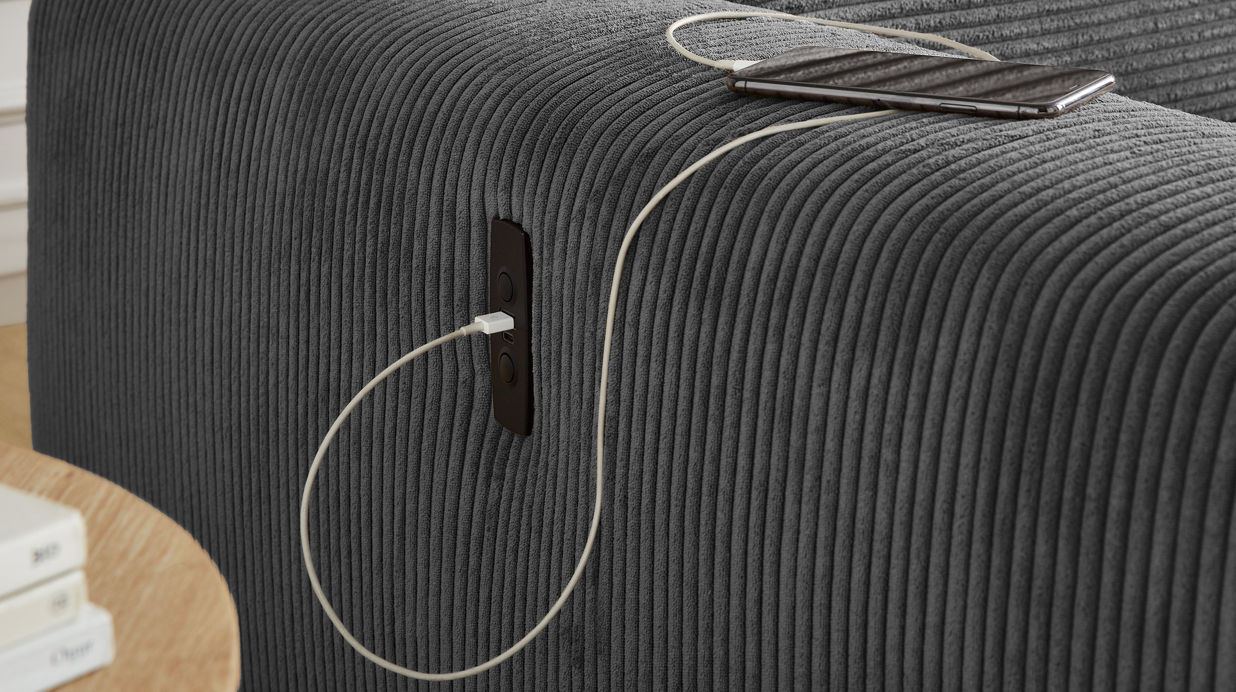 Ecksofa Cord grau 277 x 187 cm mit Relaxfunktion - SLIDER