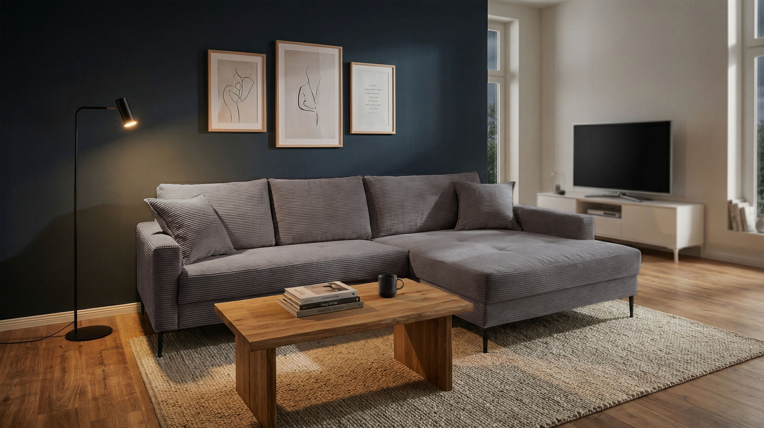 Ecksofa Cord grau 276 x 173 cm - OT rechts - SUMMER