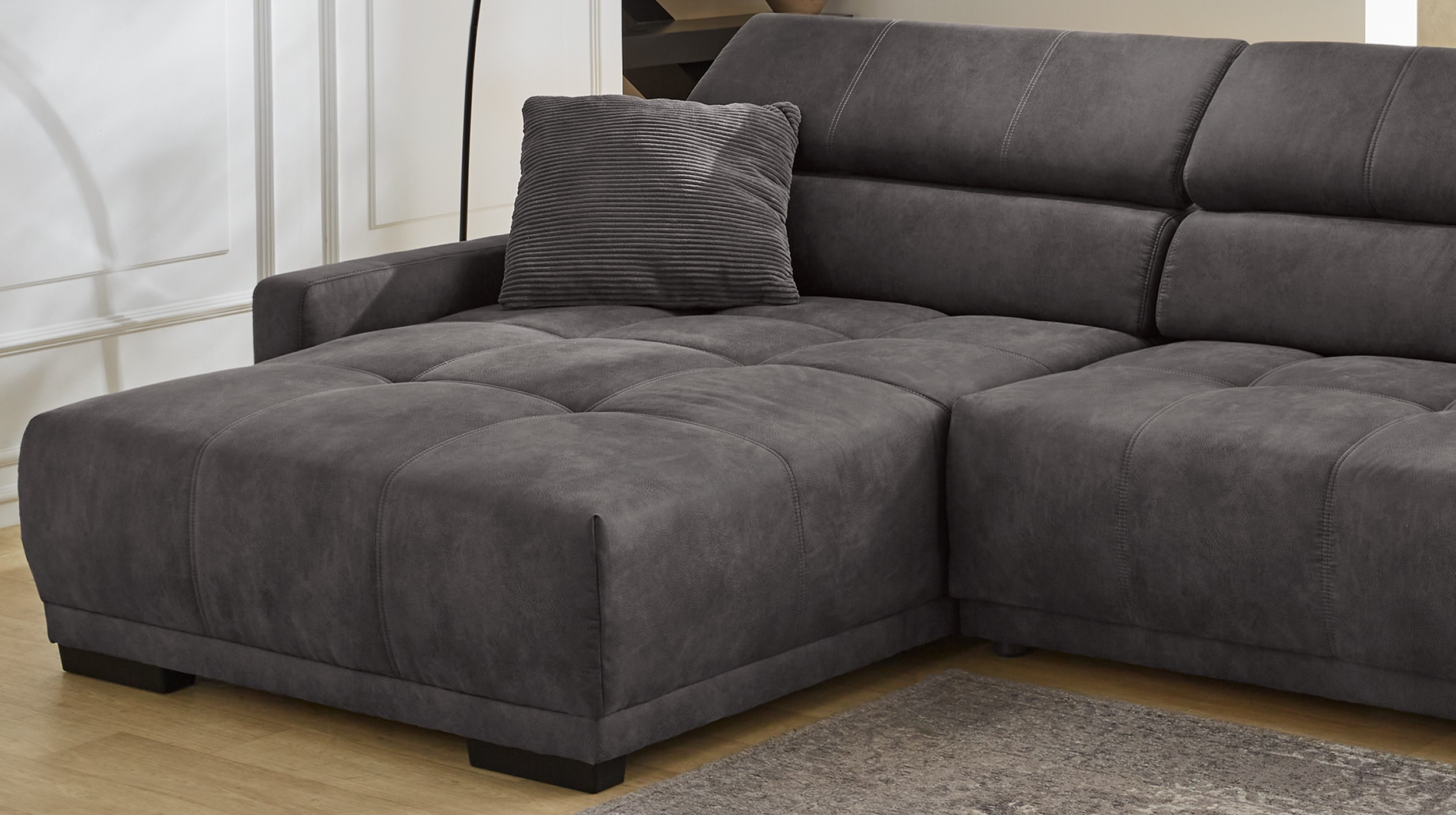 Ecksofa grau ausziehbar - Sitztiefenverstellung 315 cm - LE MANS