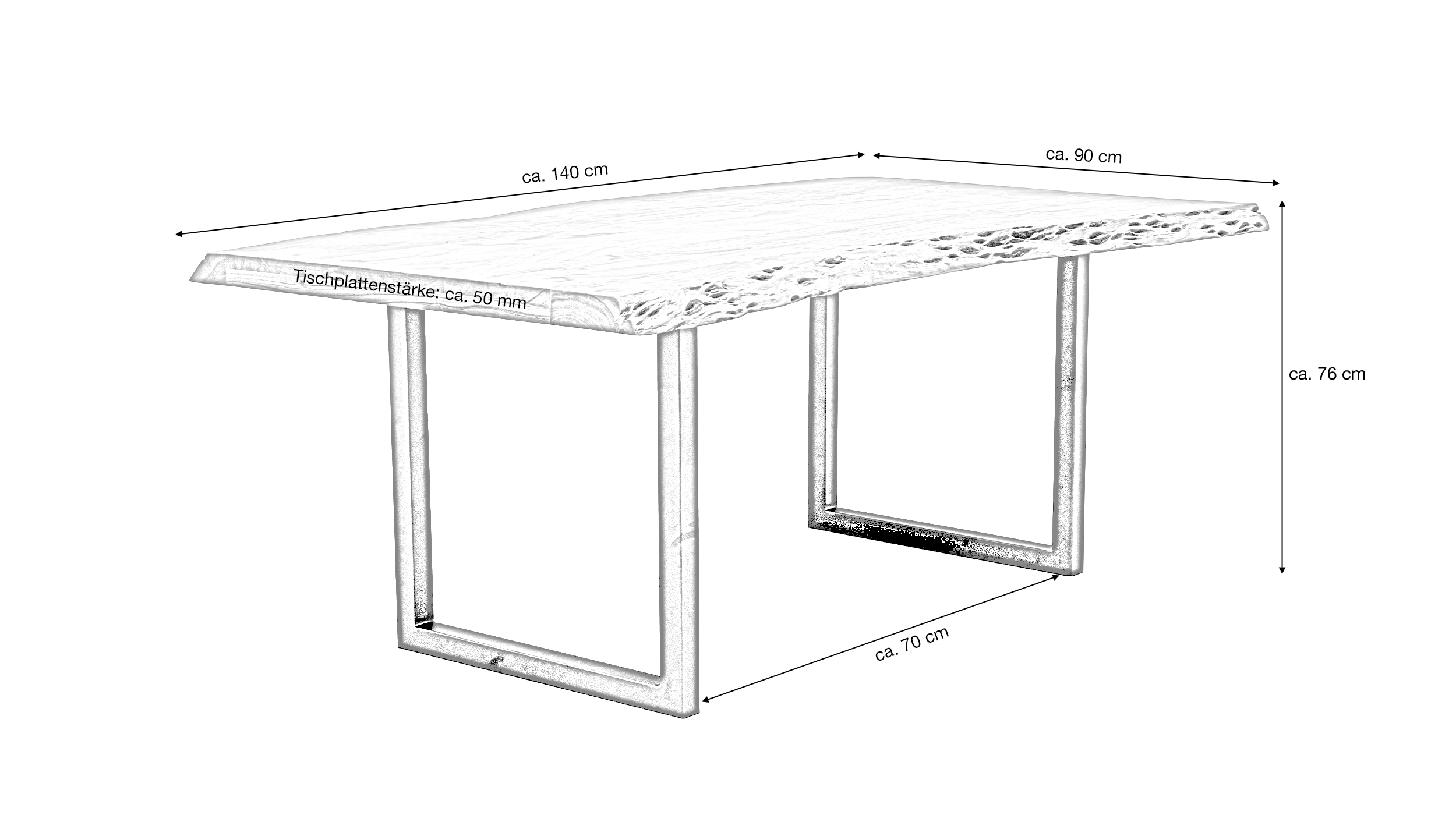 Esstisch Baumkantentisch 140 x 90 cm Akazie lackiert massiv - TICO