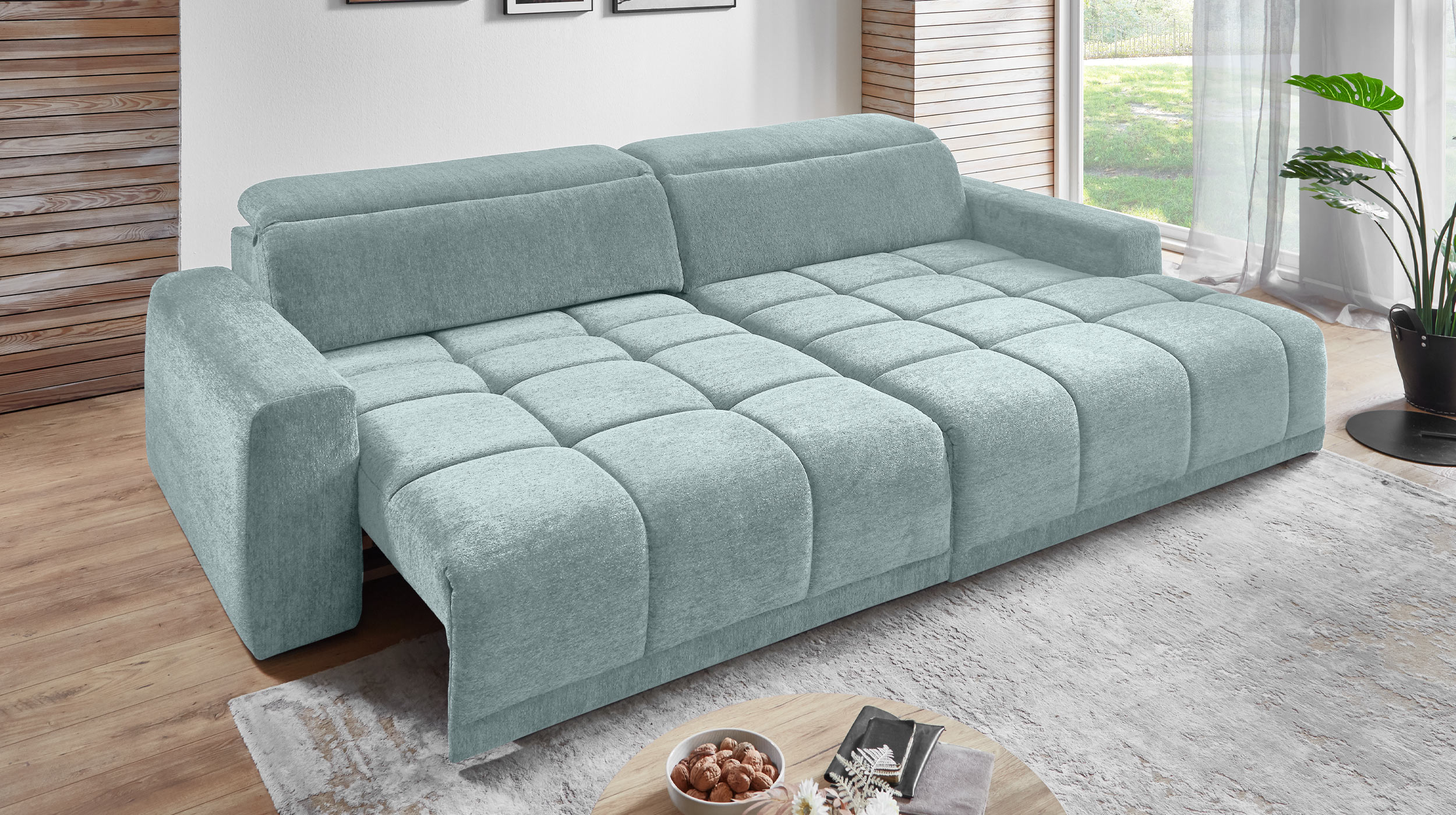 Ecksofa grün elektrisch ausfahrbar 288 cm - OT rechts - BROOK