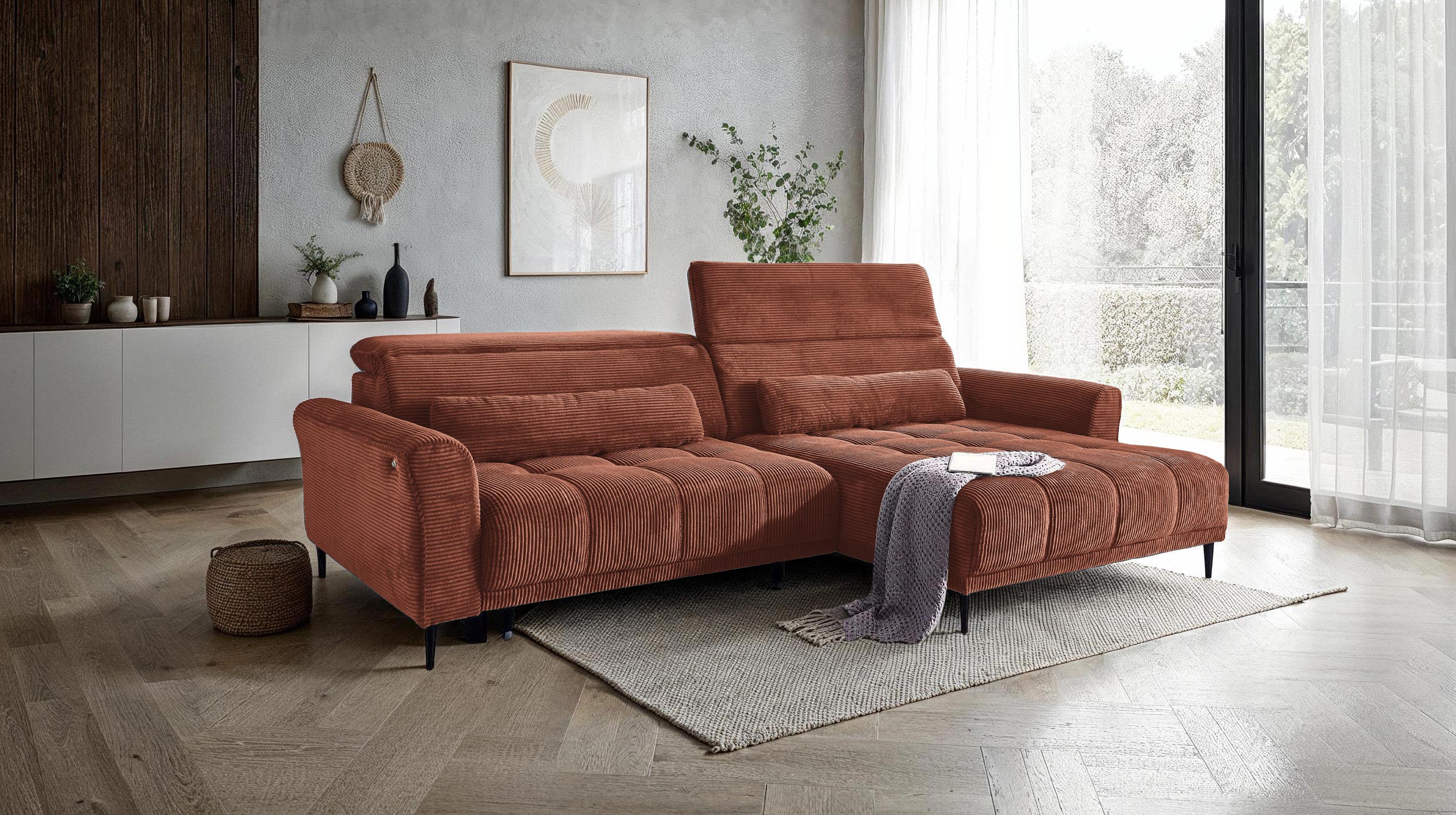 Ecksofa Cord rost ausziehbar - Sitztiefenverstellung 277 cm - OT rechts - LOGAN