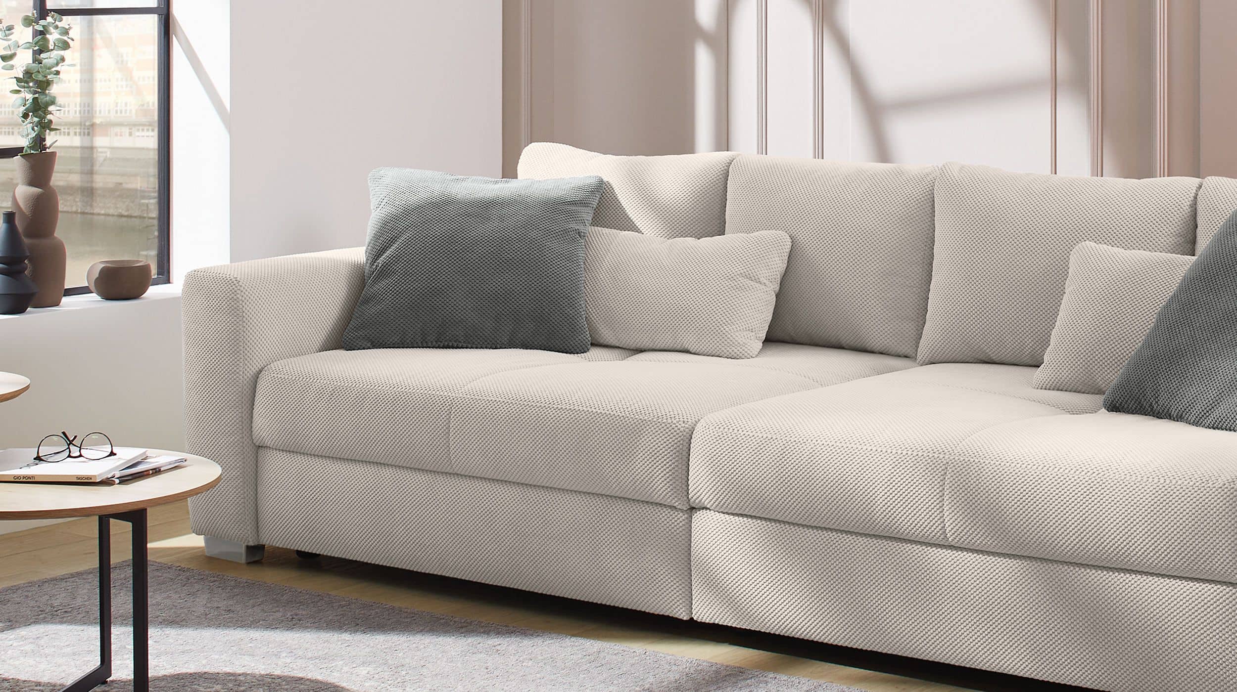 Big Sofa Cord mit Federkern beige 287 cm - MARA
