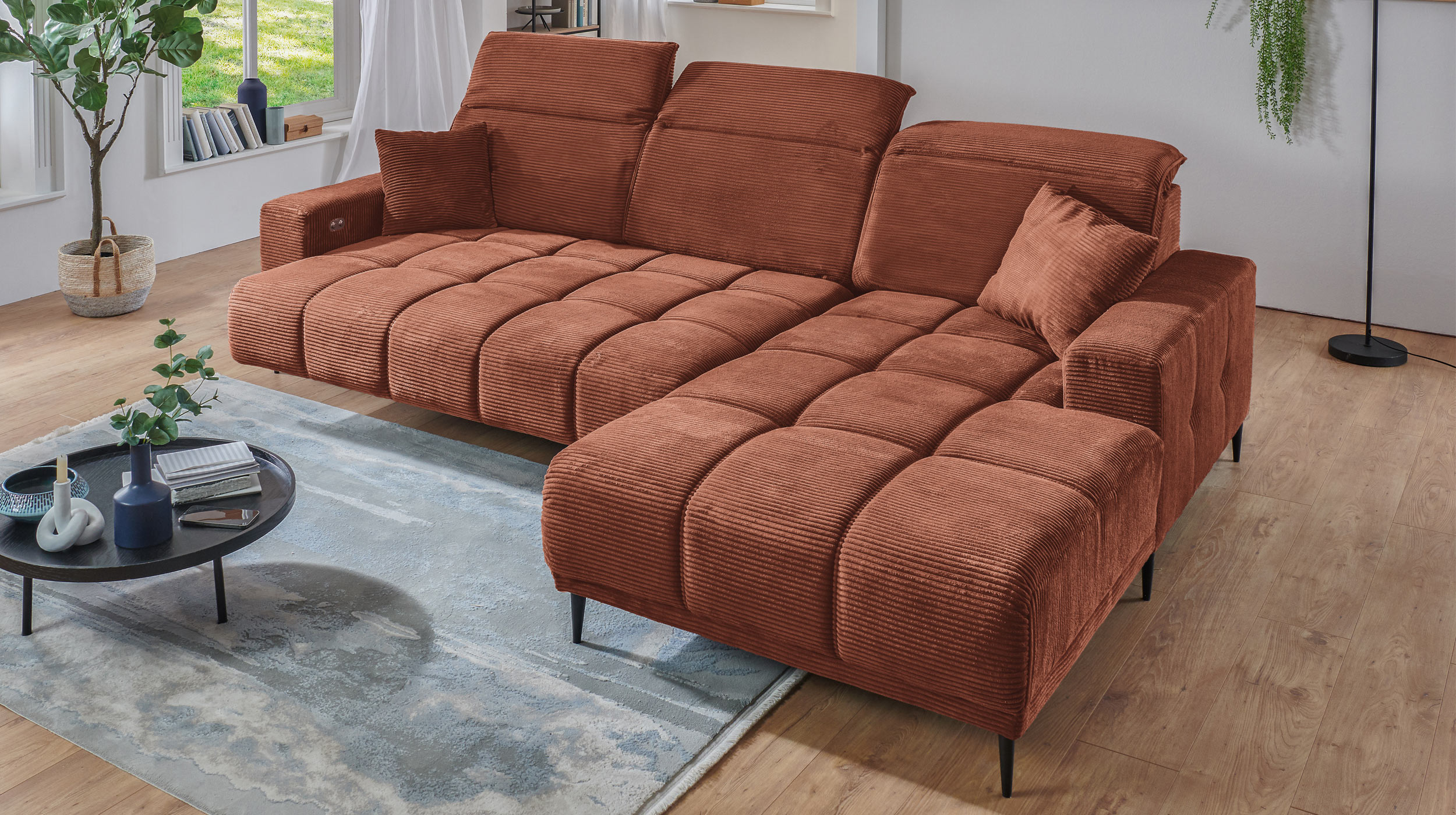 Ecksofa Cord rost ausziehbar - Sitztiefenverstellung 286 cm - OT rechts - MARISOL