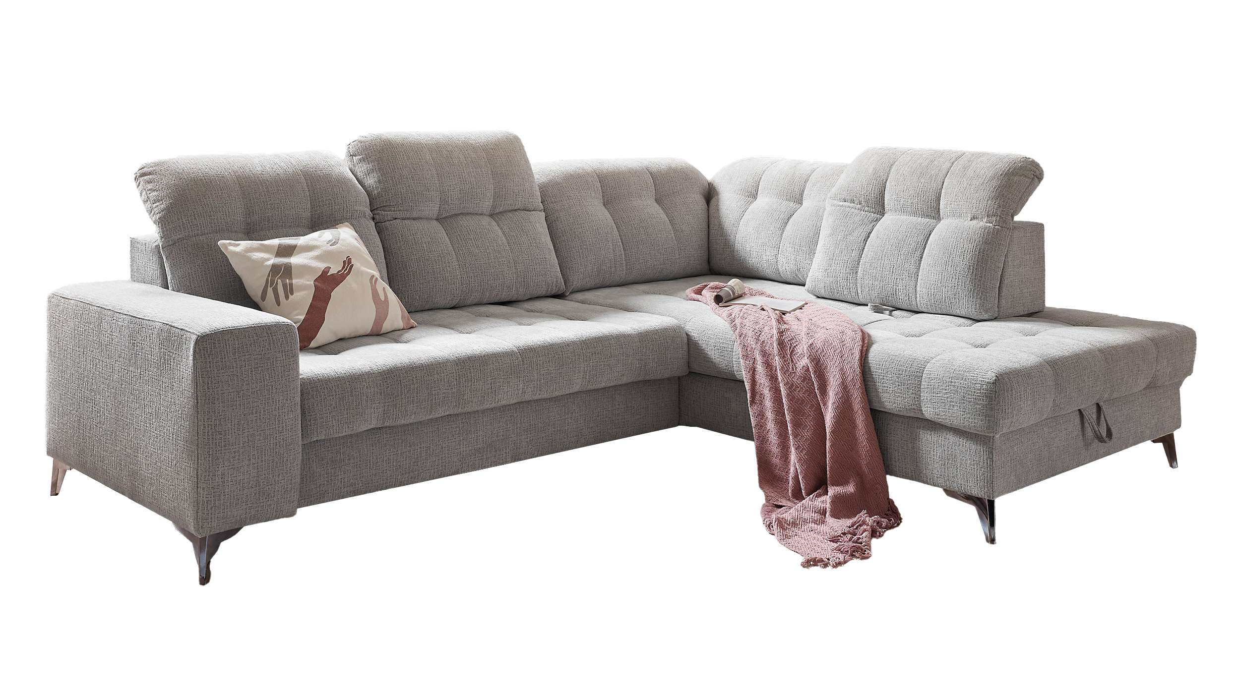 Ecksofa mit Bettkasten - grau - 289 cm - VARADERO