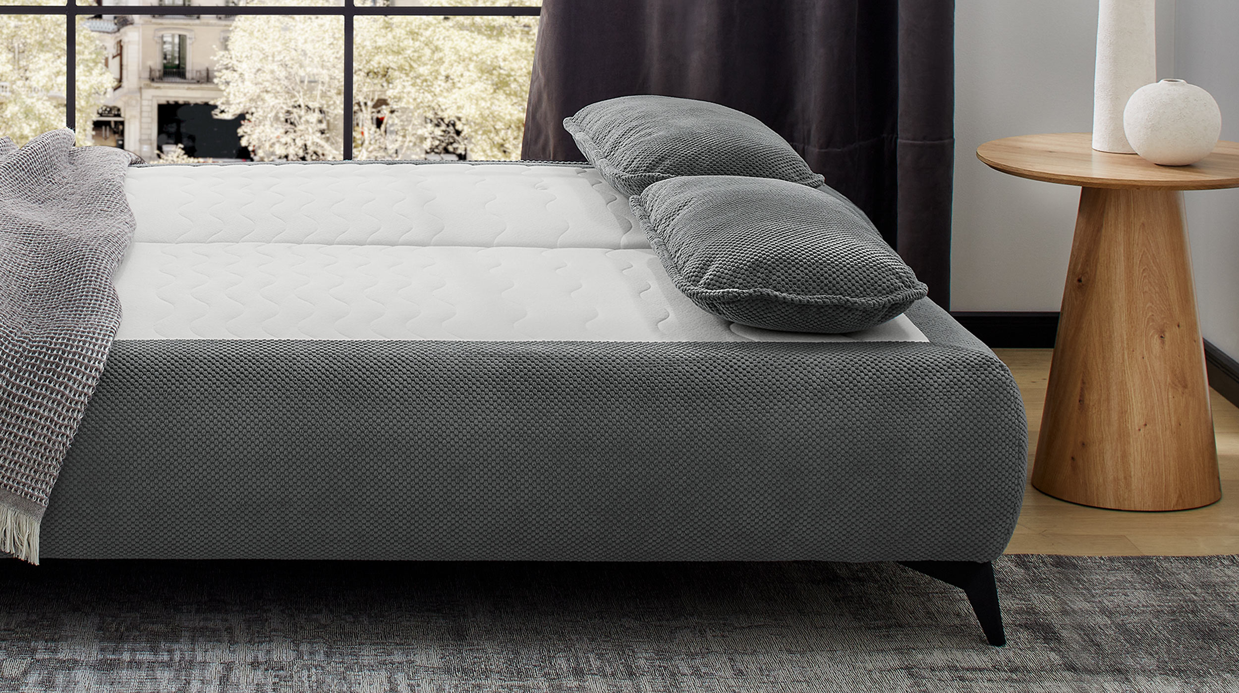 Schlafsofa Cord grau Bettkasten Dauerschläfer 205 cm - DREAMER