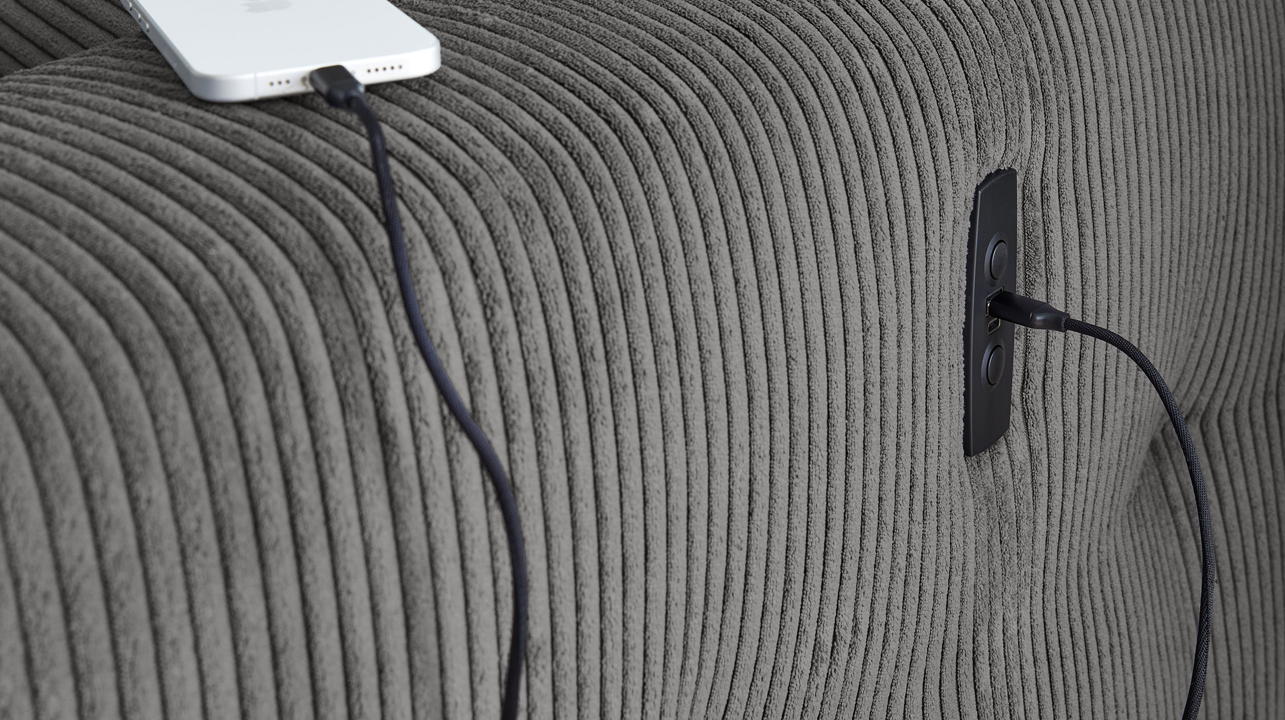 Ecksofa Cord grau 263 cm elektrisch ausfahrbar - CREMONA