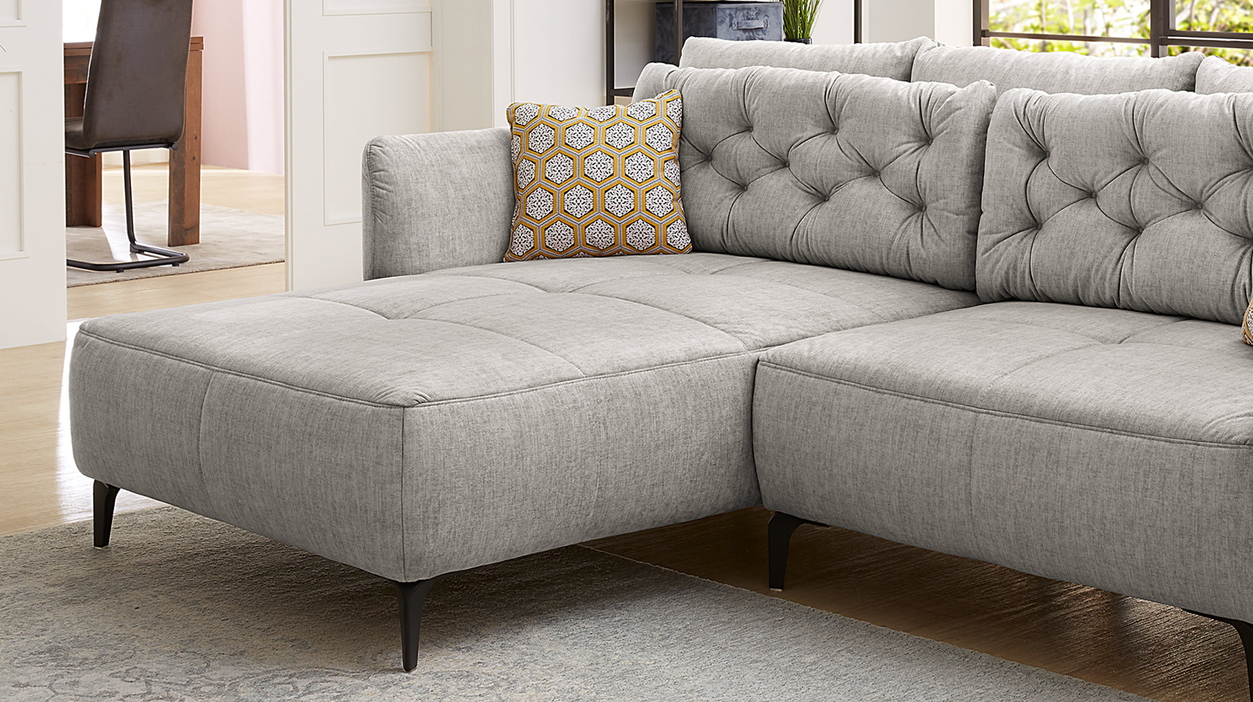 Ecksofa hellgrau Veloursbezug 251 x 186 cm - SALO