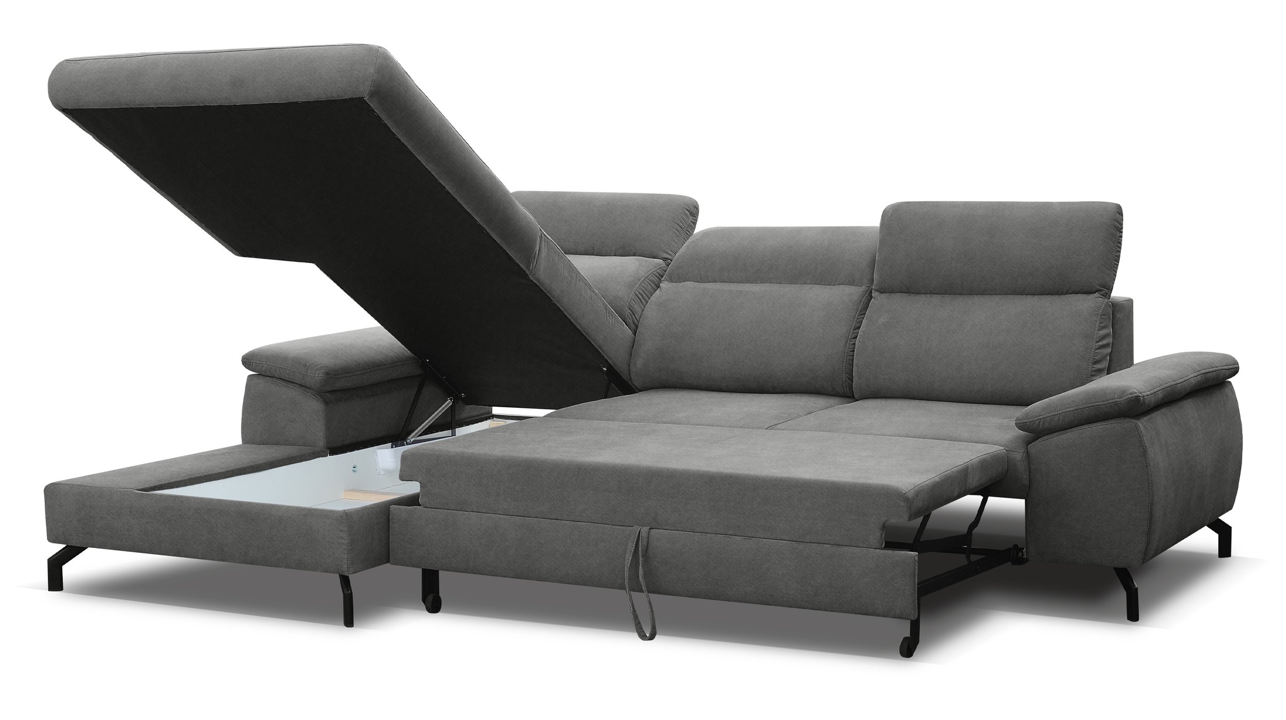 Ecksofa grau 277 x 185 cm mit Schlaffunktion - PALOMA