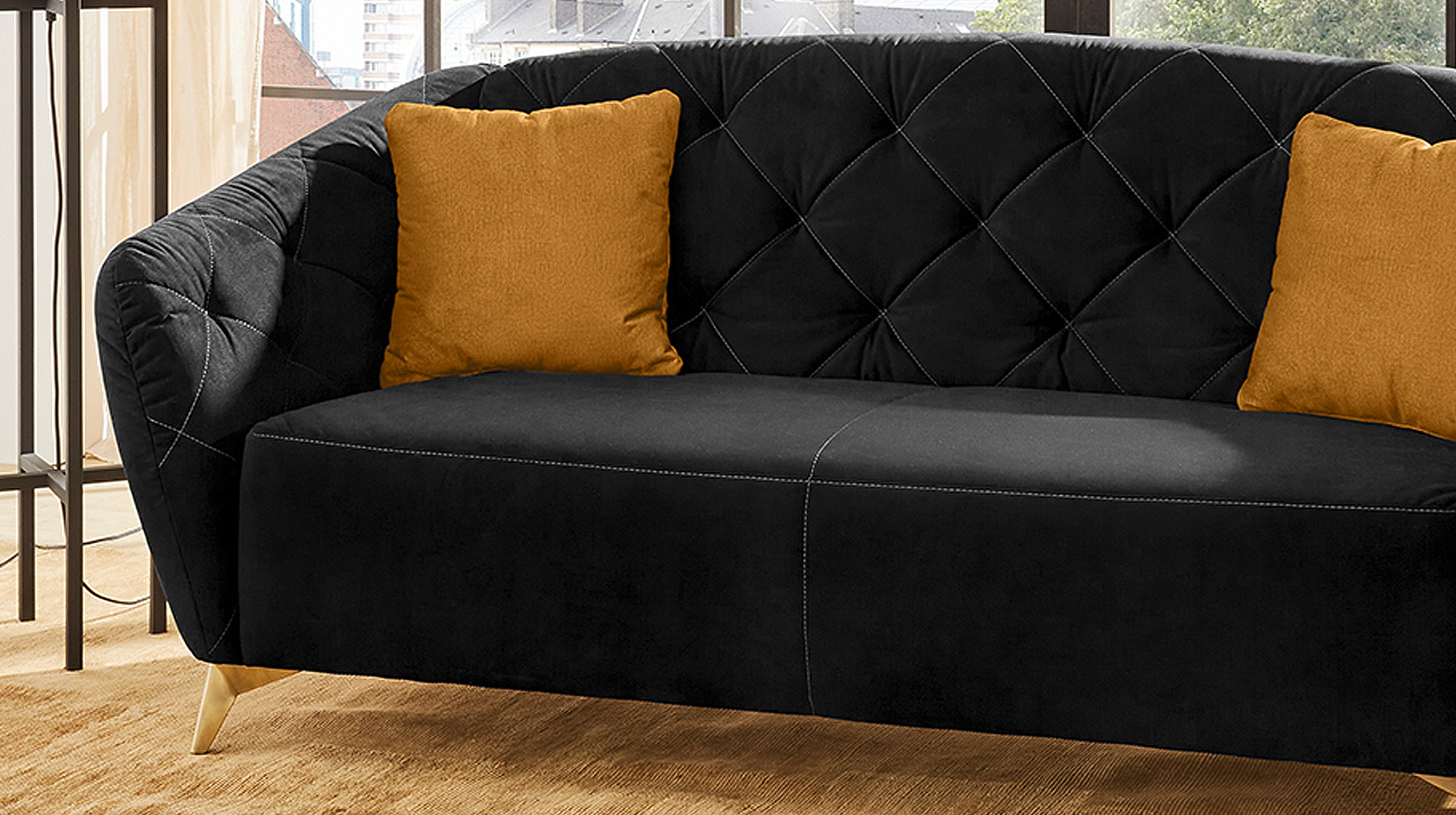 Einzelsofa 2-Sitzer Samtstoff schwarz 196 cm - YORK