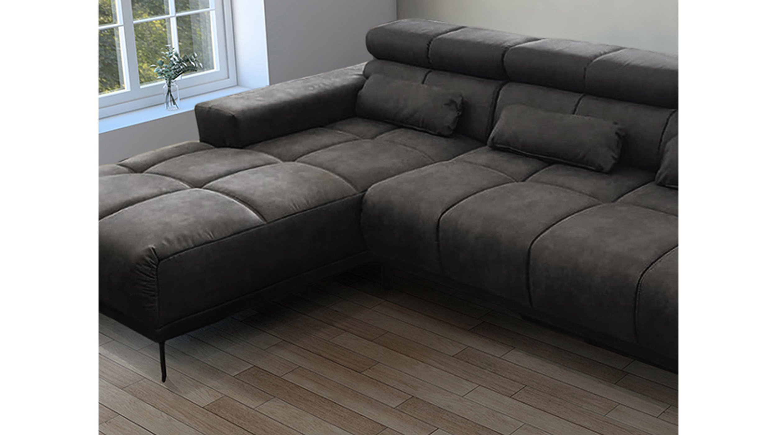 Ecksofa grau-braun 285 x 200 cm - Sitztiefenverstellung - SPEED