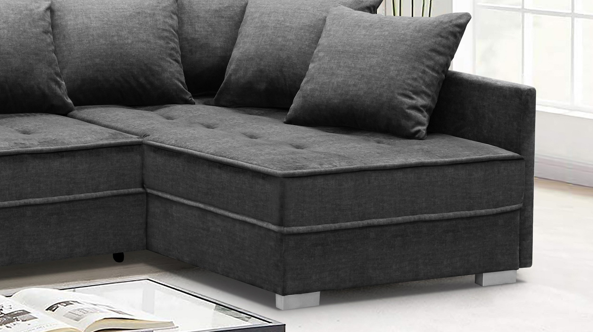 Ecksofa grau 230 cm Bettkasten und Schlaffunktion - EXPRESS