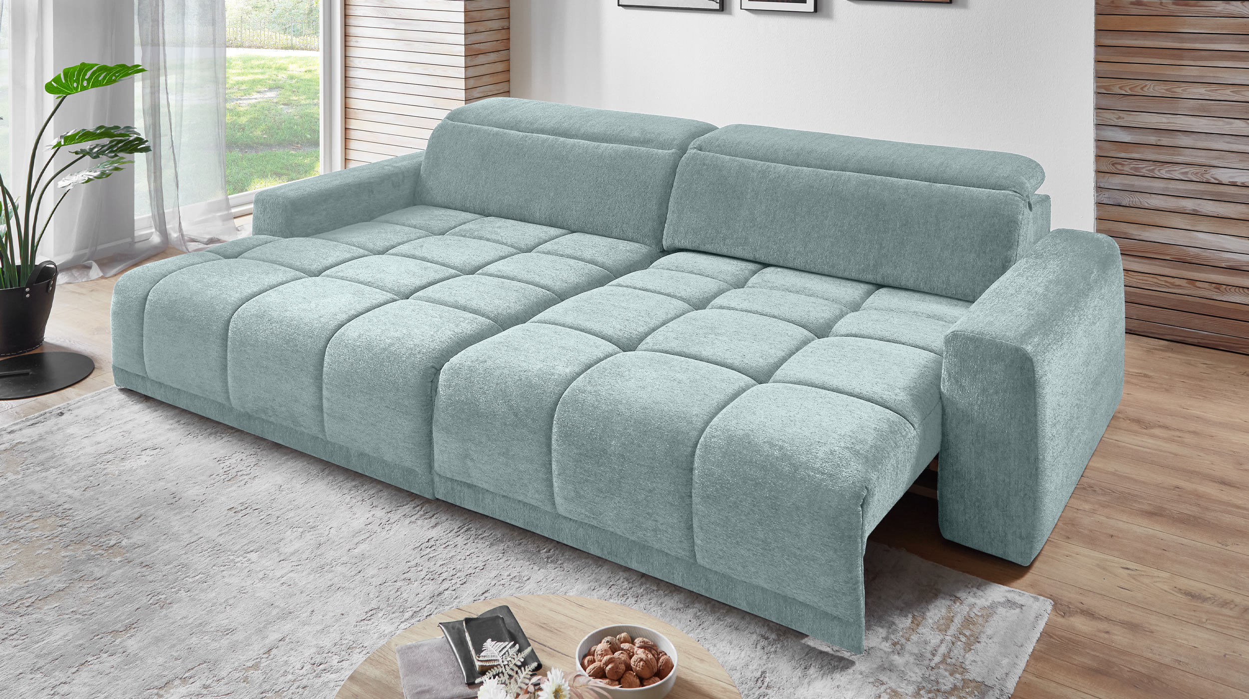 Ecksofa grün elektrisch ausfahrbar 288 cm - OT links - BROOK