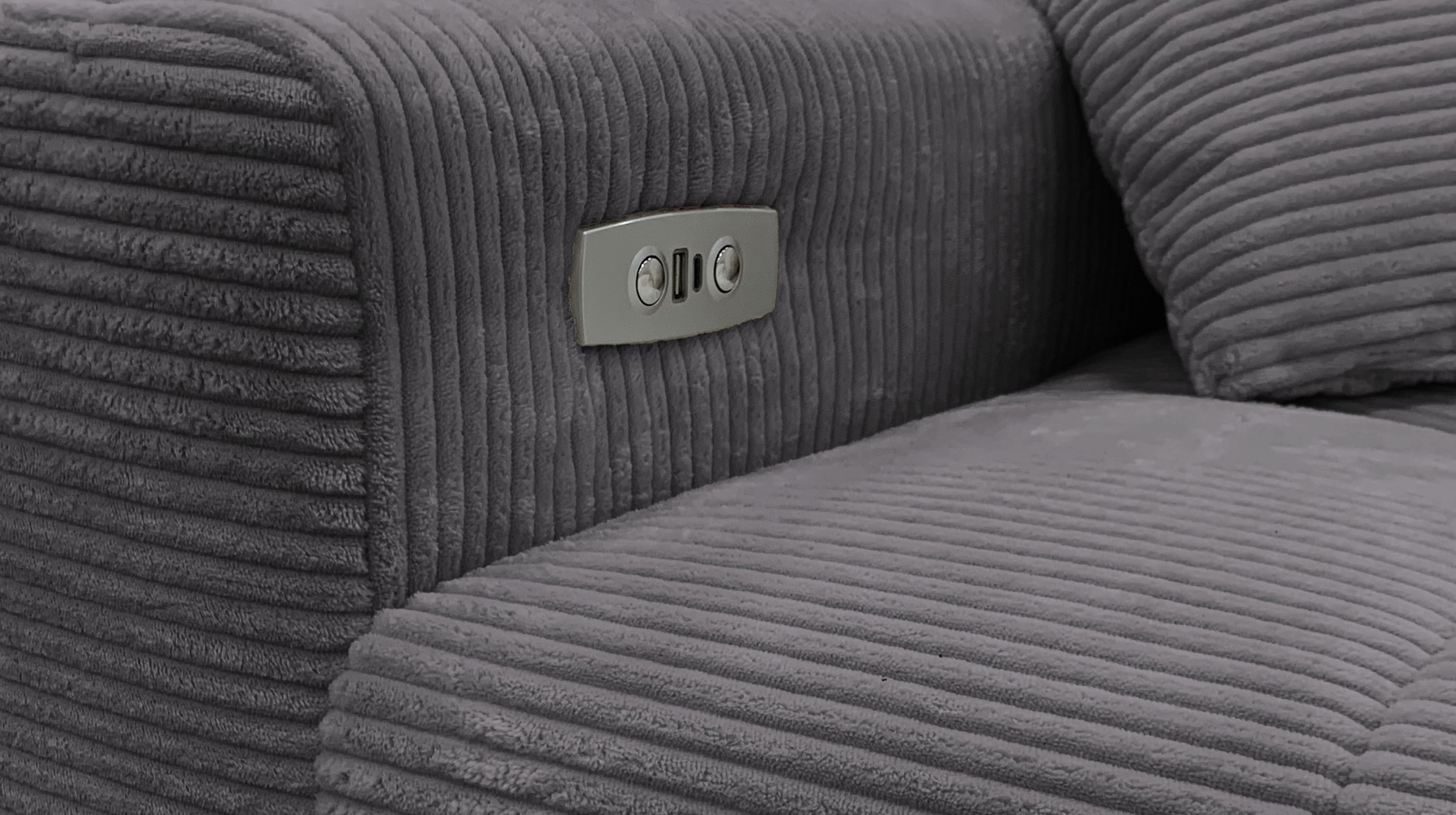Ecksofa Cord grau ausziehbar - Sitztiefenverstellung 256 cm - OT rechts - SIMPLE