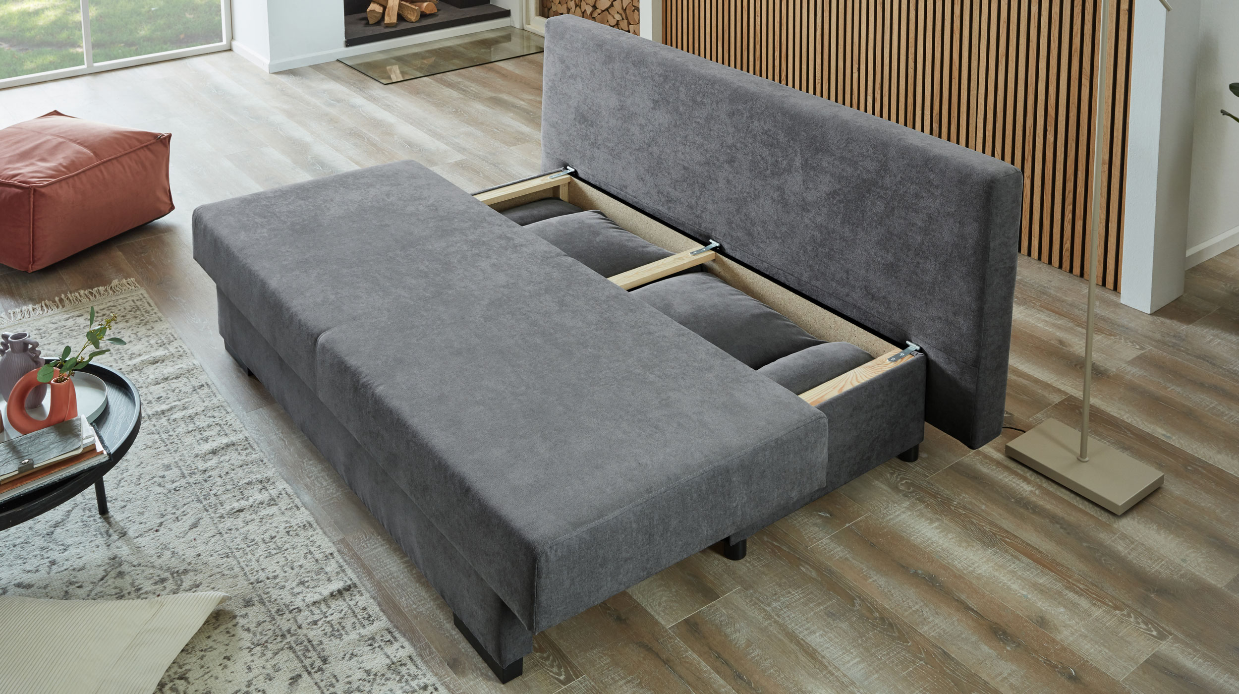 Schlafsofa anthrazit Bettkasten ausziehbar 190 cm - GRONINGEN