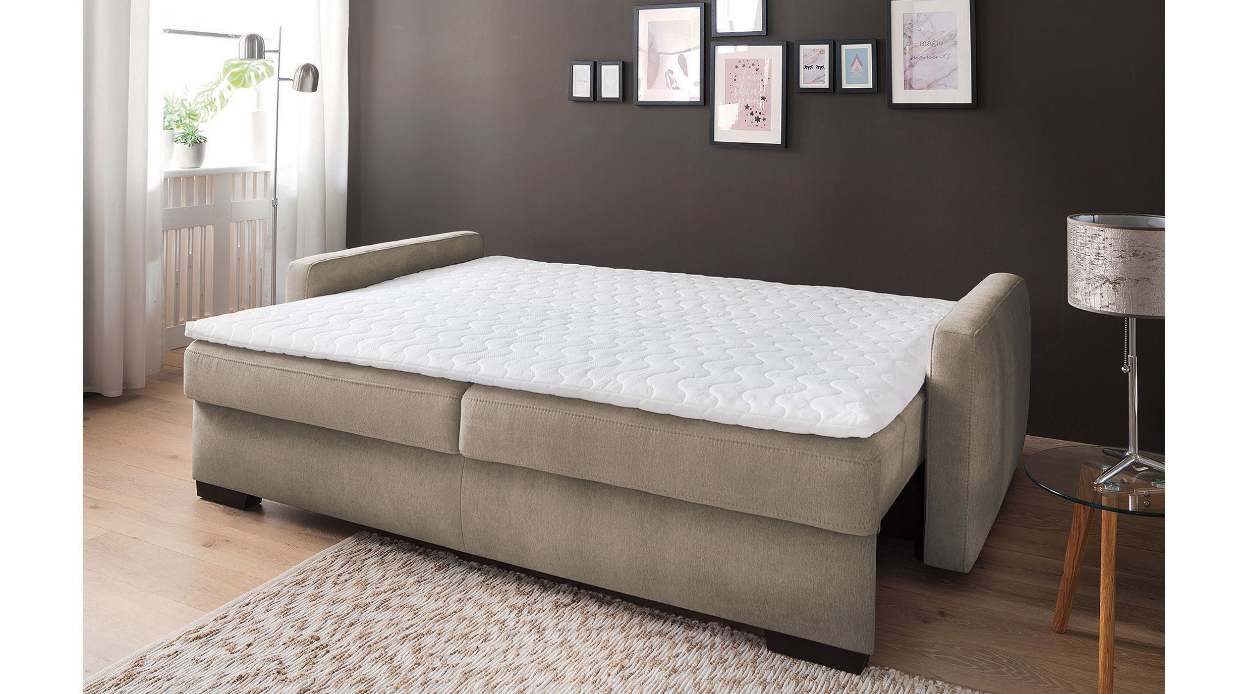 Schlafsofa in taupe - Bettkasten - 226 cm - FRISCO DE LUXE