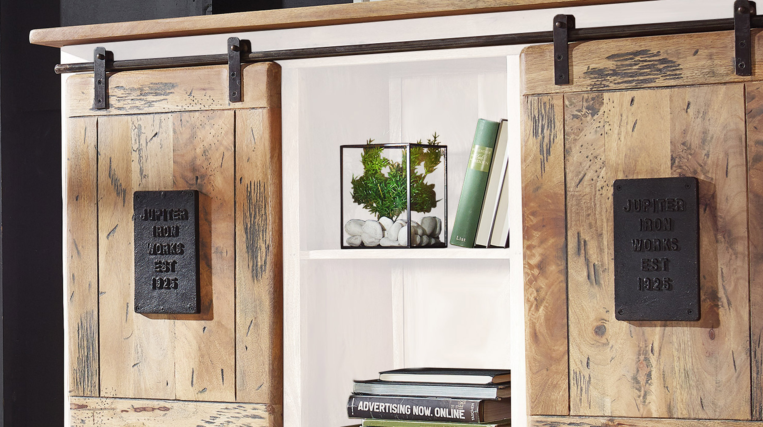 Highboard mit 4 Rolltüren Massivholz weiß Mango 150 cm - EMANUEL