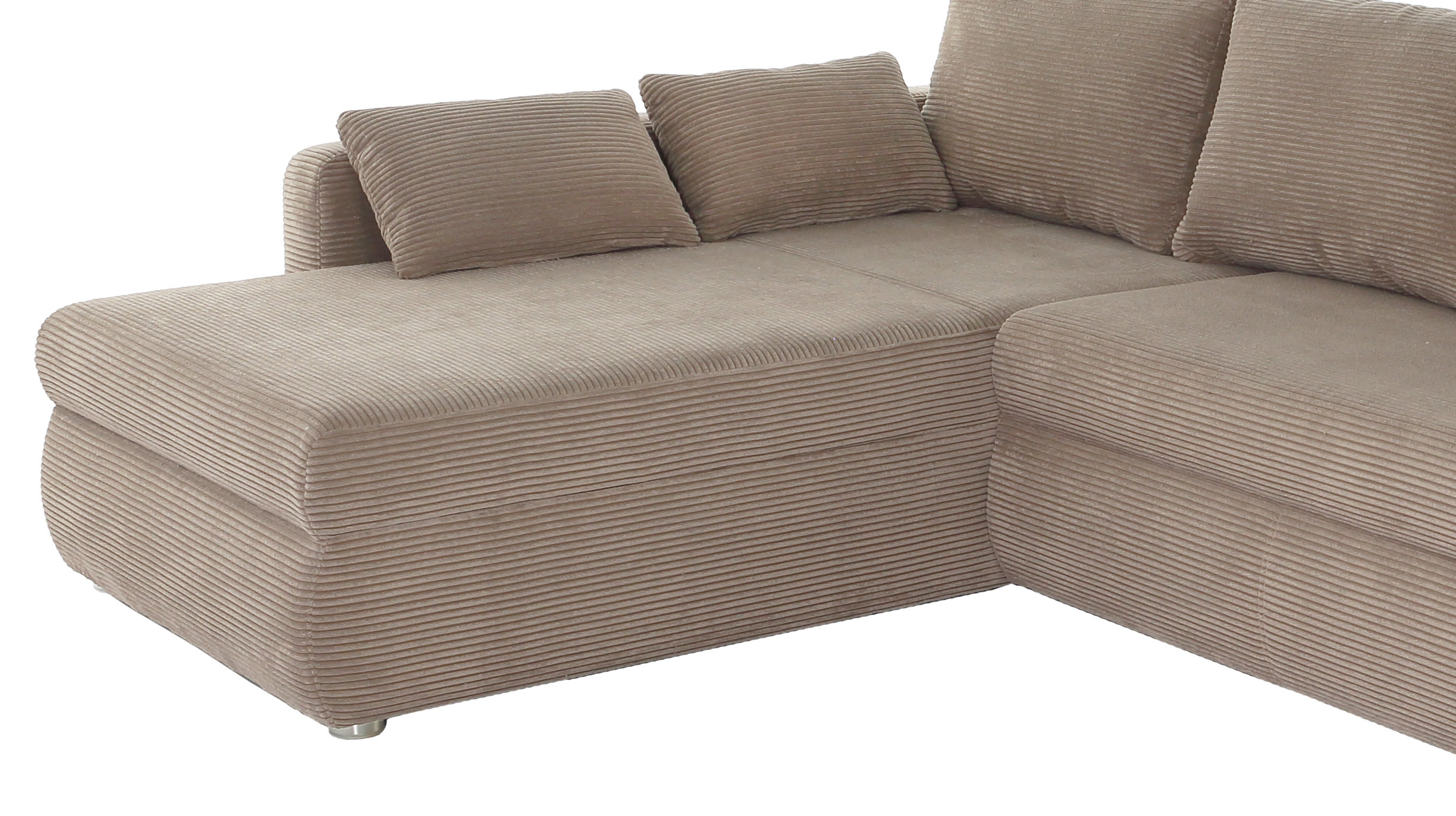 Ecksofa Cord taupe - Schlaffunktion Bettkasten 272 cm - TAIFUN