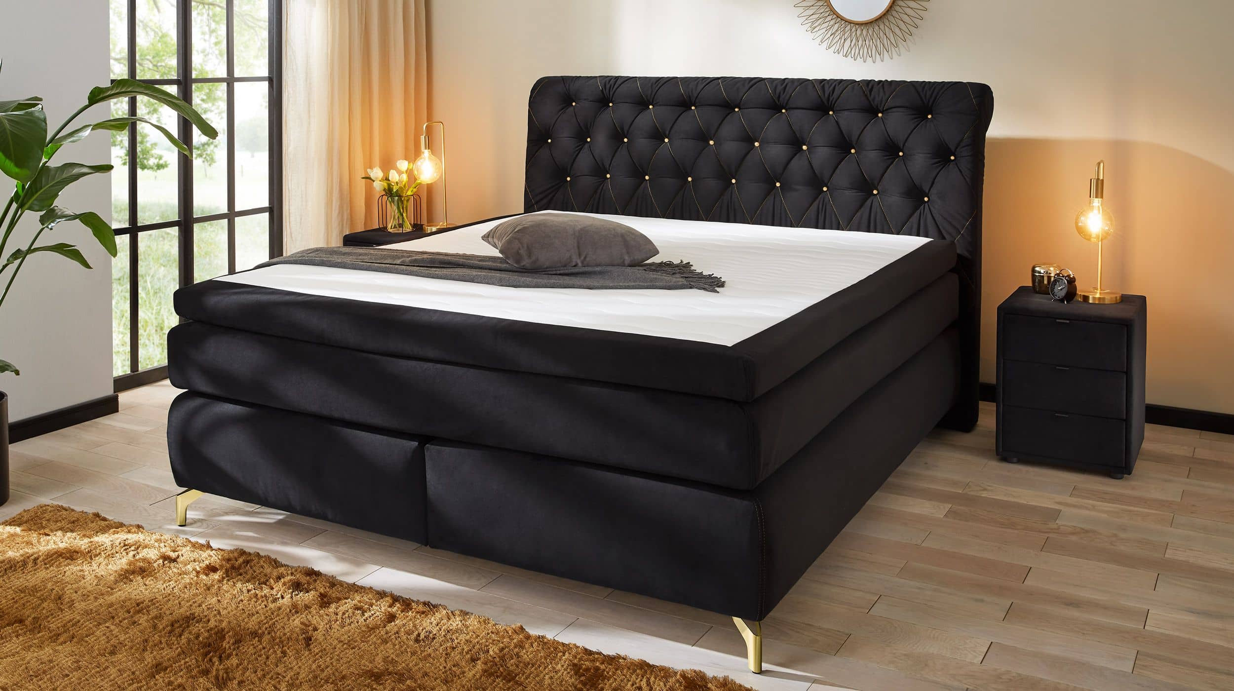 Boxspringbett 180 x 200 cm schwarz Samtlook - SANCARA